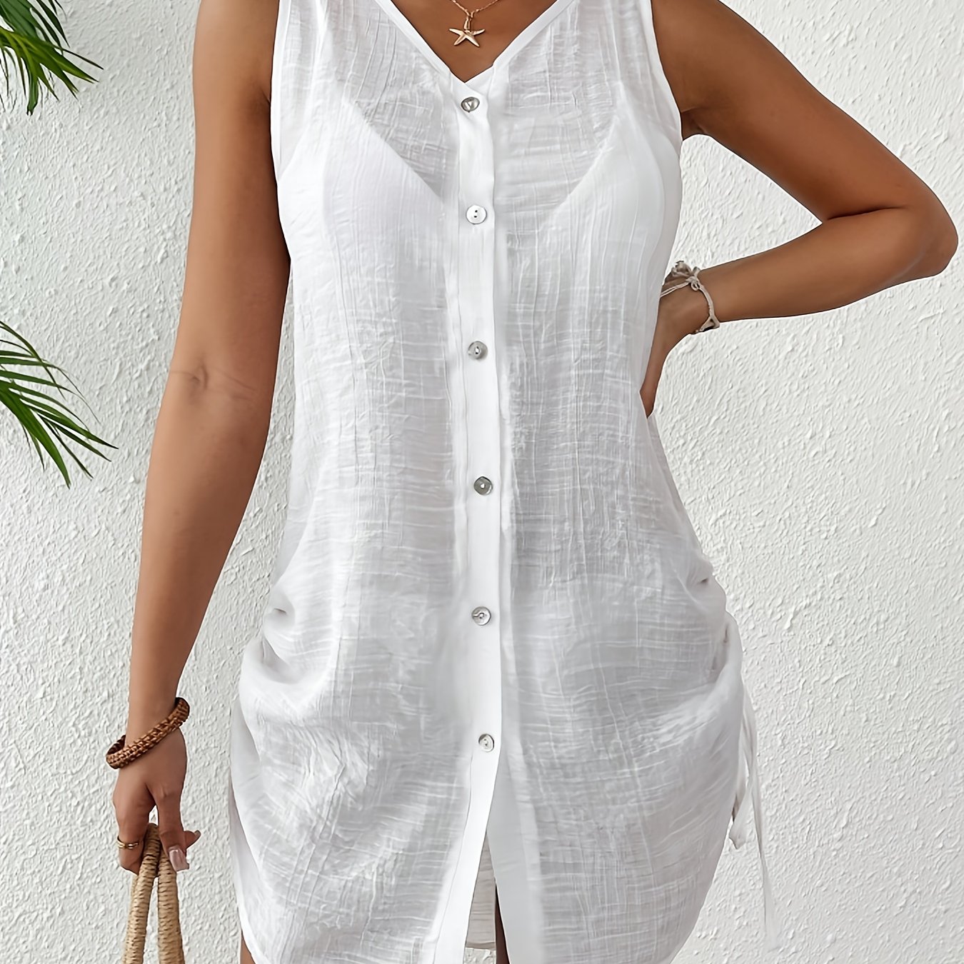 Solid Color Sleeveless Kimono Covers The Summer Beach Vacation Shirt