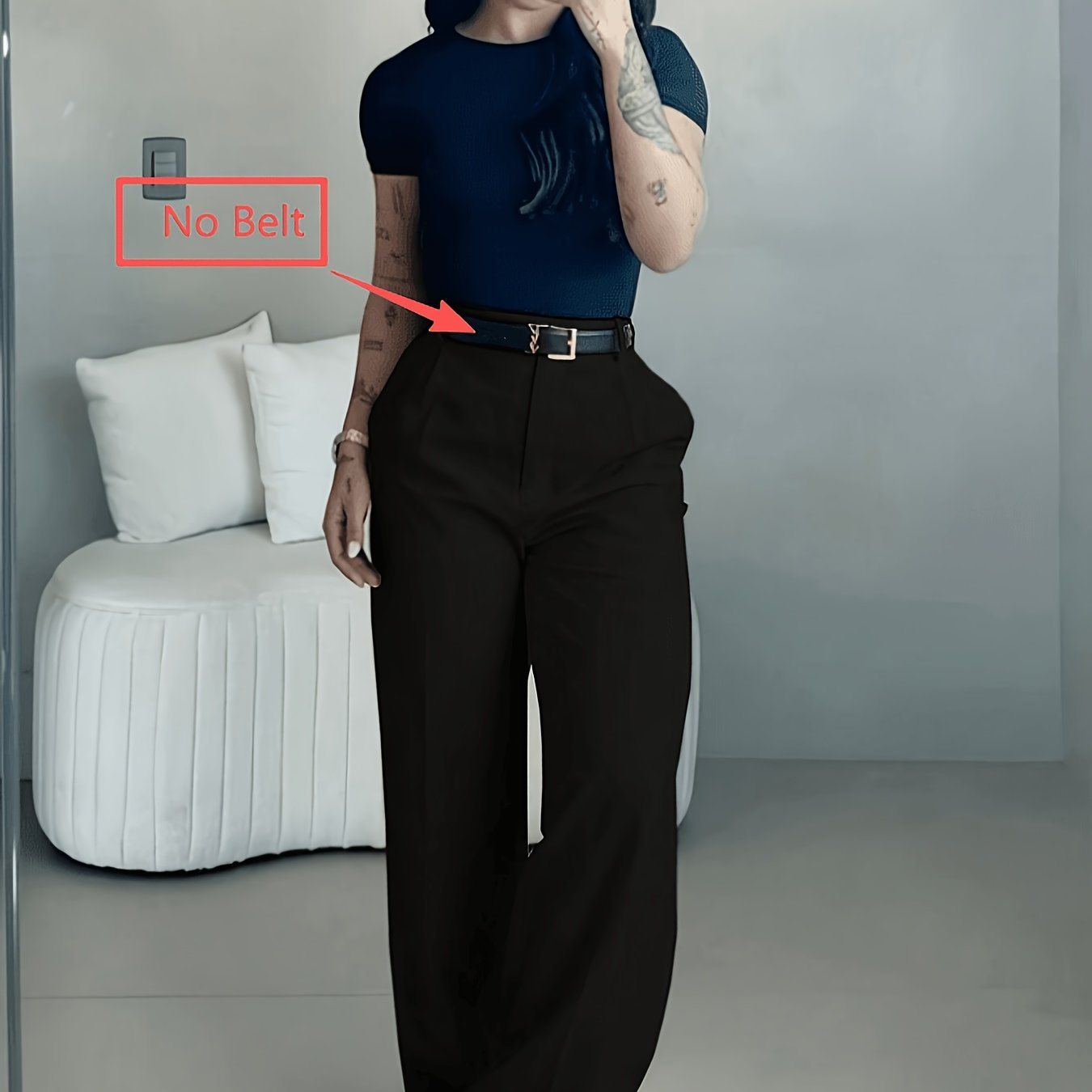 TEMU Women's High-waisted Wide-leg Pants For Summer, Casual And Elegant Long Trousers, Black Loose Straight-leg Pants, Soft And Comfortable Everyday