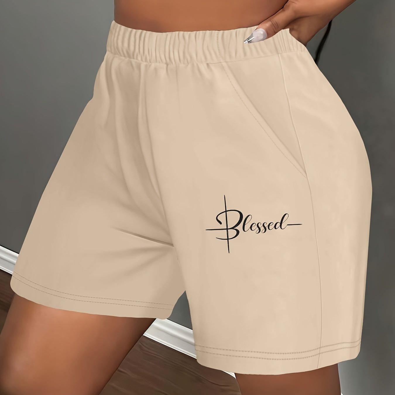TEMU Light Daily Casual Comfortable 2026 Spring And Summer New Women's Bottoms Gentle Casual Floral Handwritten Font Print Hip-lifting Elastic Waist