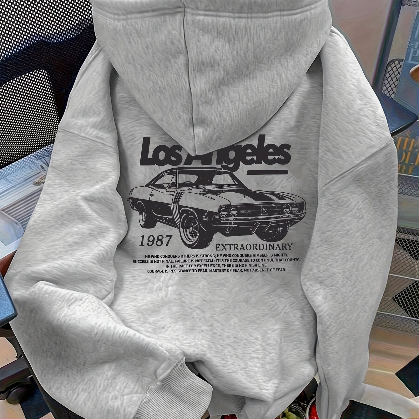 TEMU D92-one-piece Loose Hooded Sweatshirt, Fashion Vintage Los Angeles Print Hooded Sweatshirt, Spring And Autumn, Women's L14740