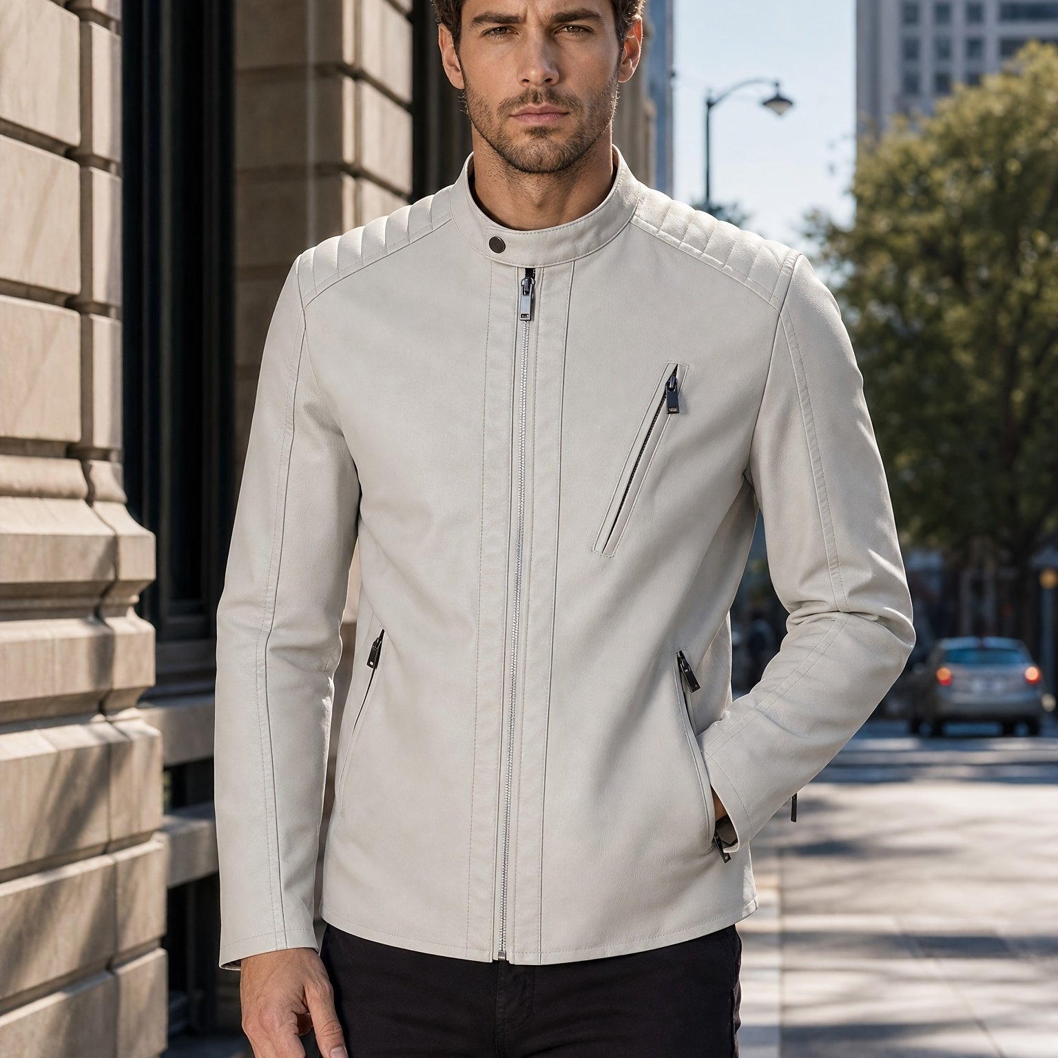 TEMU 2026 's Pu Leather Jacket, Y Wrinkle-resistant And Low-maintenance Fabric, A Standard For Mature Men, Men's Gift