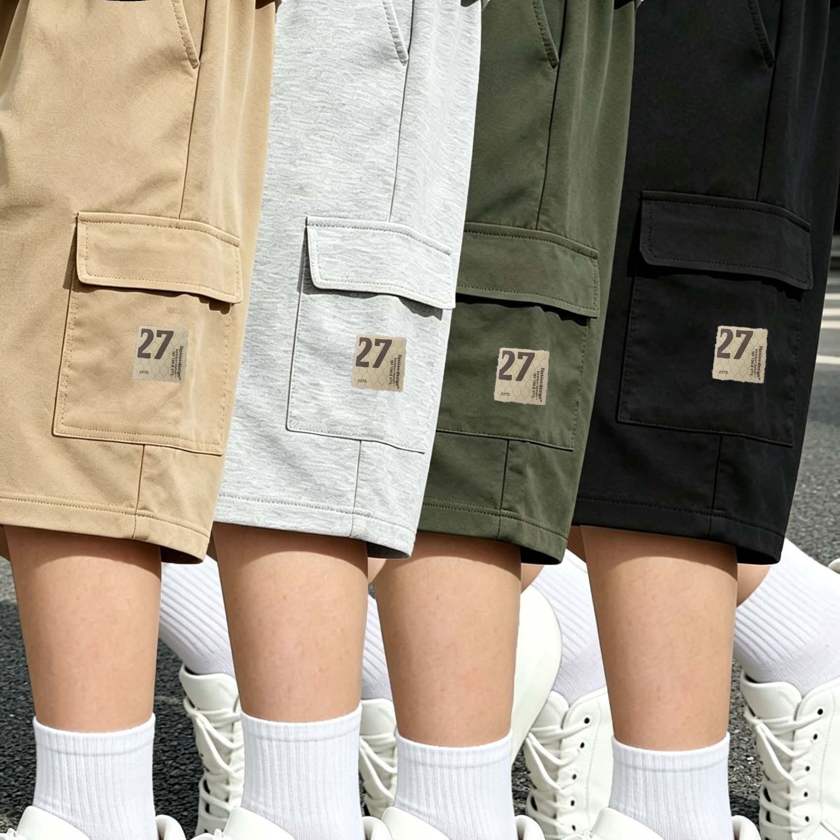 Image of Boys' Four-pack Cargo Pants With Dual Pockets, Knee-length, Perfect For Outdoor