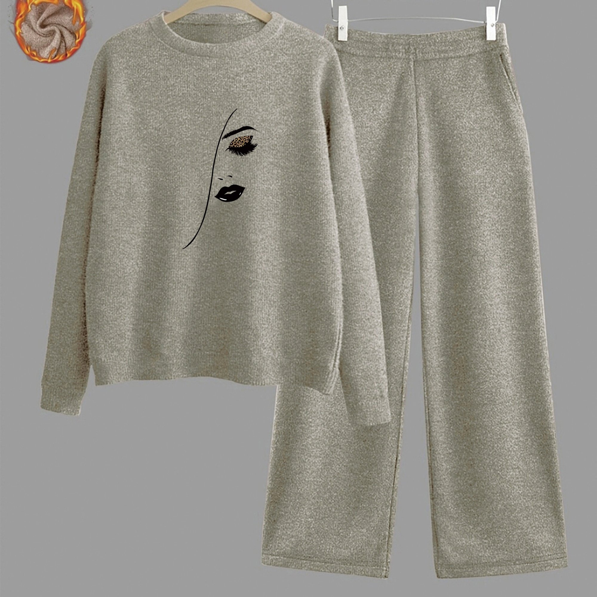 TEMU Women's Fashion Print Round Neck Sweater Set