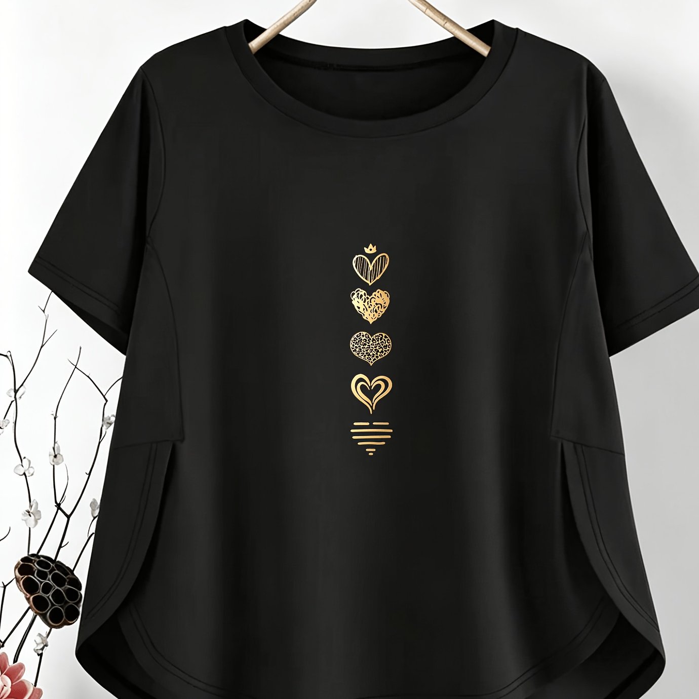TEMU Plus Size, 1xl-8xl Women's Plus Size Oversized T-shirt With Slit Hem - Round Neck Suitable For -body Types, Machine Washable Stretch Fabric,