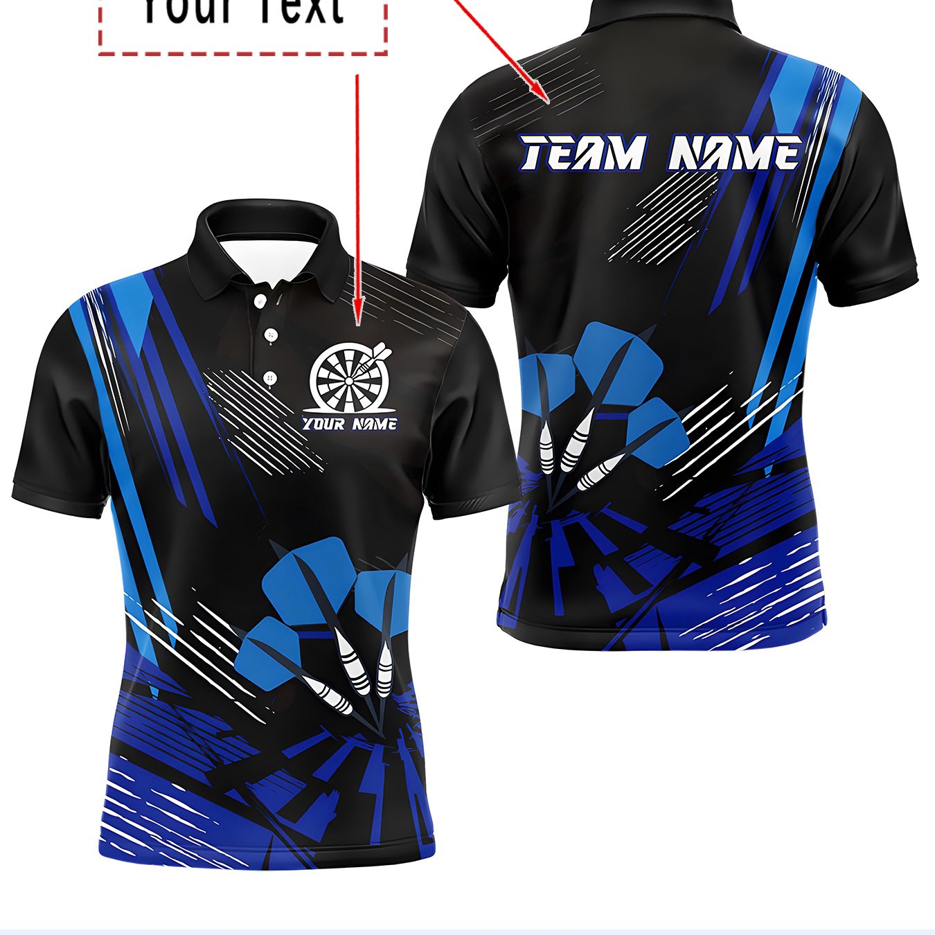 TEMU Custom Men's Darts -shirt Ized With Name & Number - Dart Design & , Breathable Dart Shirts For Practice/training, Machine Washable Casual Team