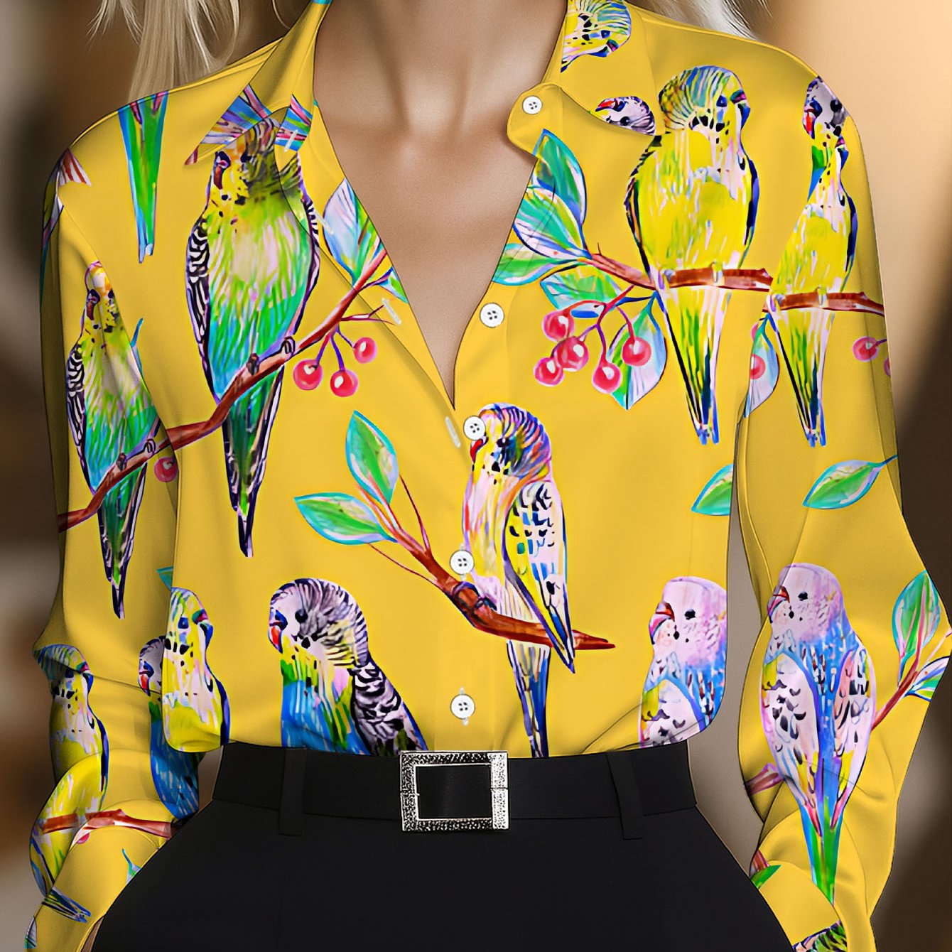 TEMU Size Women's Long Sleeve Printed Shirt, Fashionable Casual Button- Lapel Blouse, Loose 's Long Sleeve Top, Versatile Elegant Shirt For Women,