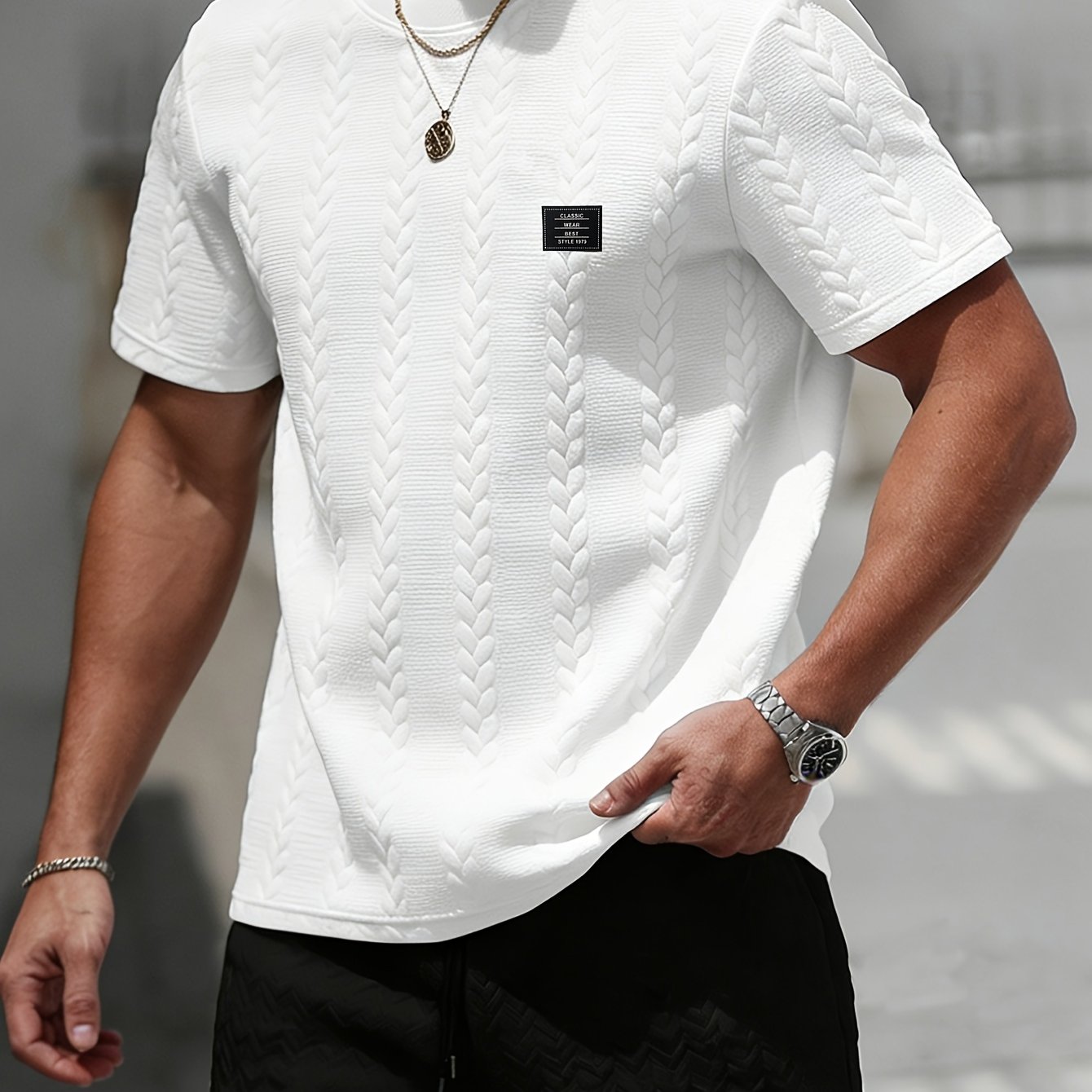 E-shop Herren Kurzarm T-Shirt für den Sommer, Strickpullover mit Jacquard-Design, Rundhals Freizeitmode Sport Top