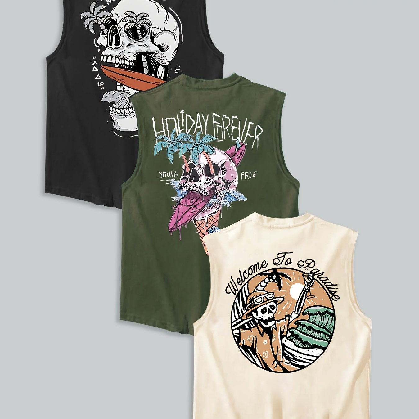 TEMU Conjunto de 3 piezas de camisetas de tirantes deportivas casuales para hombre
