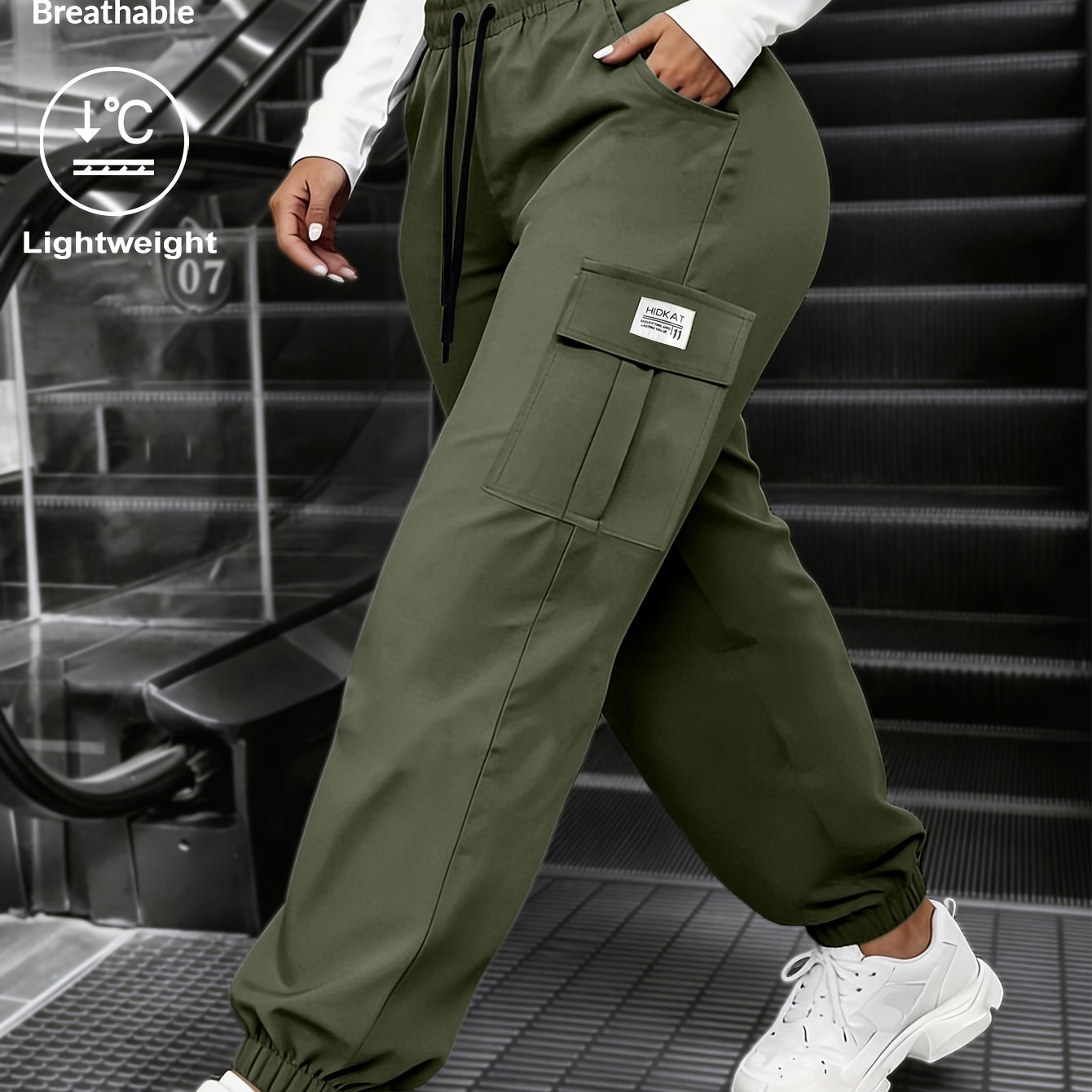 TEMU /autumn Women's Long Pants, Solid Color Comfortable And Breathable Cargo Pants With Elastic Waistband, Drawstring, Large Pockets, Street Style