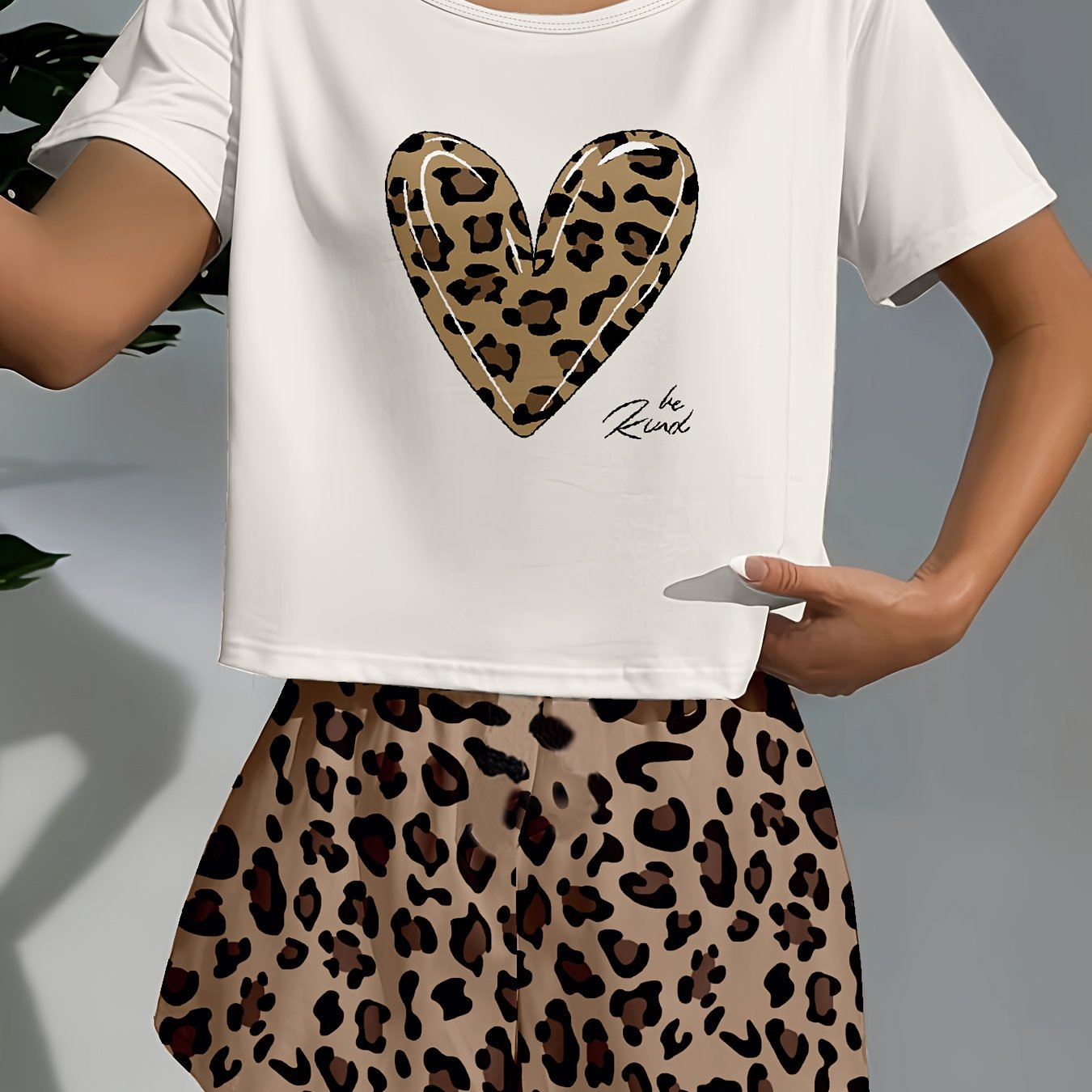 TEMU Women' Short Round Neck Casual Pajama Set