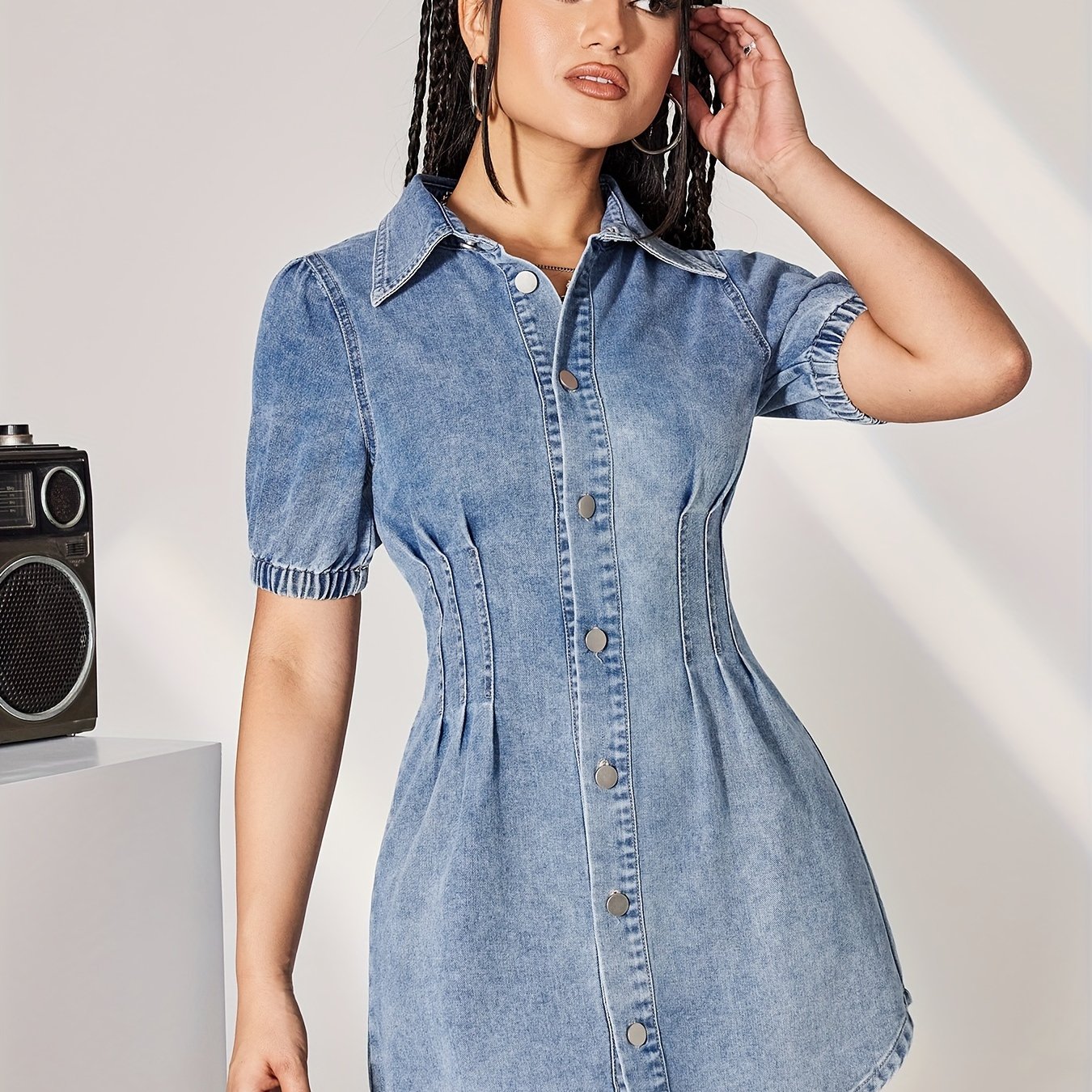 Outfit Womens Denim And Lace Dress Women Casual Denim Dresses Long Sleeve  Button Lapel Slim Fit