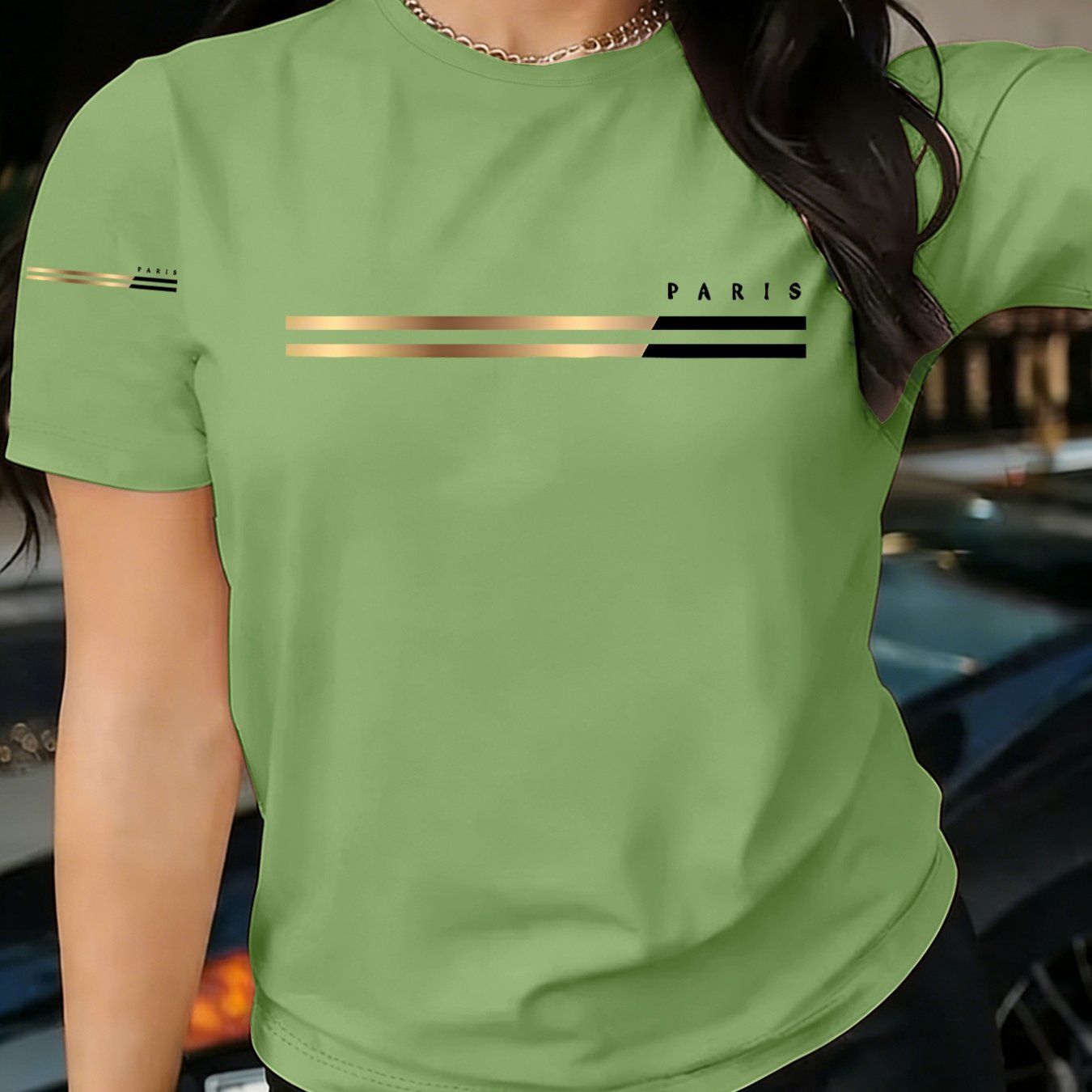 TEMU 1pc Fashion T-shirt Easy Design Embellished Lines Showcasing And Summer New Y2k Style Single Sleeve Printed Women's Athletic Wear Comfortable
