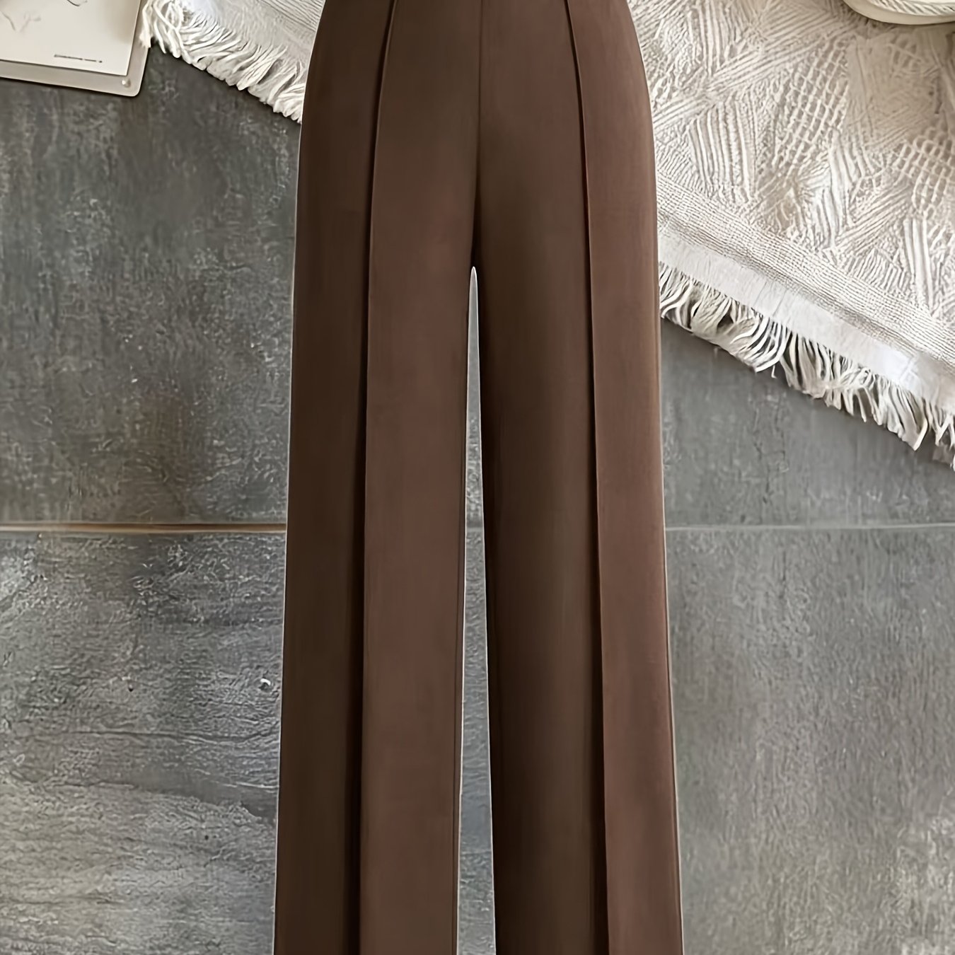 TEMU Pantalon Long Femme, Design Décoratif Métallique sur la Taille, Ceinture Arrière Élastique, Mode Décontractée pour et les Déplacements