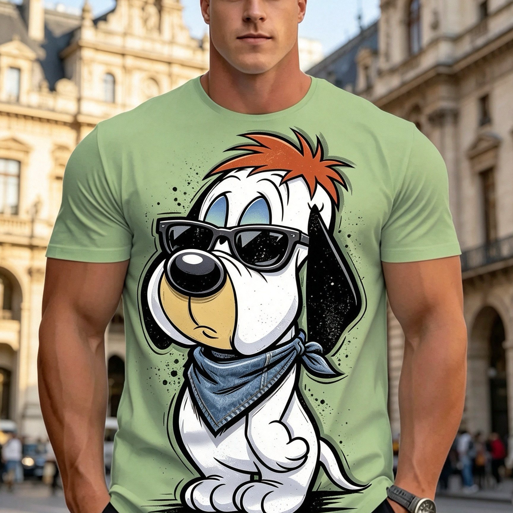 TEMU Plus Size Men's Short Sleeve T-shirt, Sizes 2xl-9xl, Cool Sunglasses Cartoon Puppy Pattern, Loose Round Neck Top, Stretch Breathable Polyester