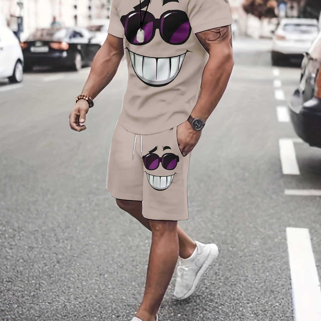 TEMU Trendy Men's Set: Short-sleeve T-shirt   Casual Shorts Two-piece Outfit, Slim-fit Summer Fashion Men'-piece Set