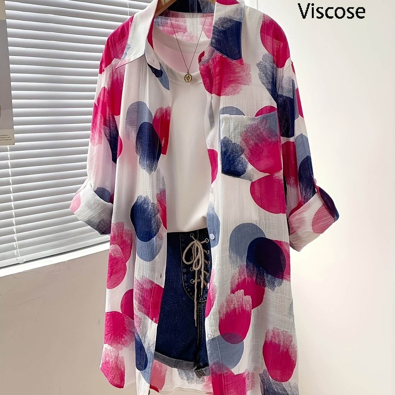Image of New Beautiful Elegant Thin Translucent Geometric Print Long Sleeve Shirt Loose Casual With Cuffs Mid-length Cardigan Blouse Women' Fashion