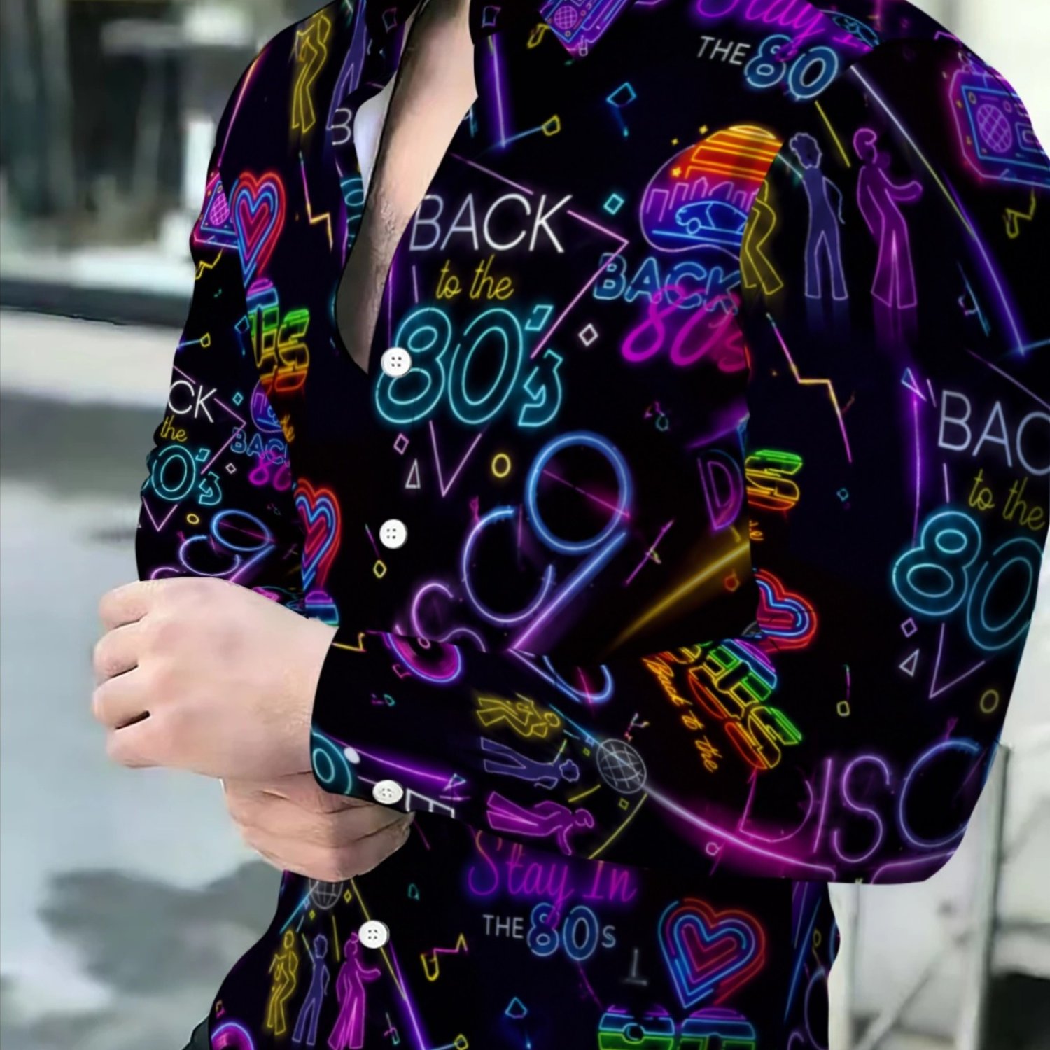 TEMU [print Design - Not Textured] Men's Long Sleeve Shirt, Retro Nostalgic Graphic Print With Lapel And Buttons, Casual Outerwear Shirt # Men's Long