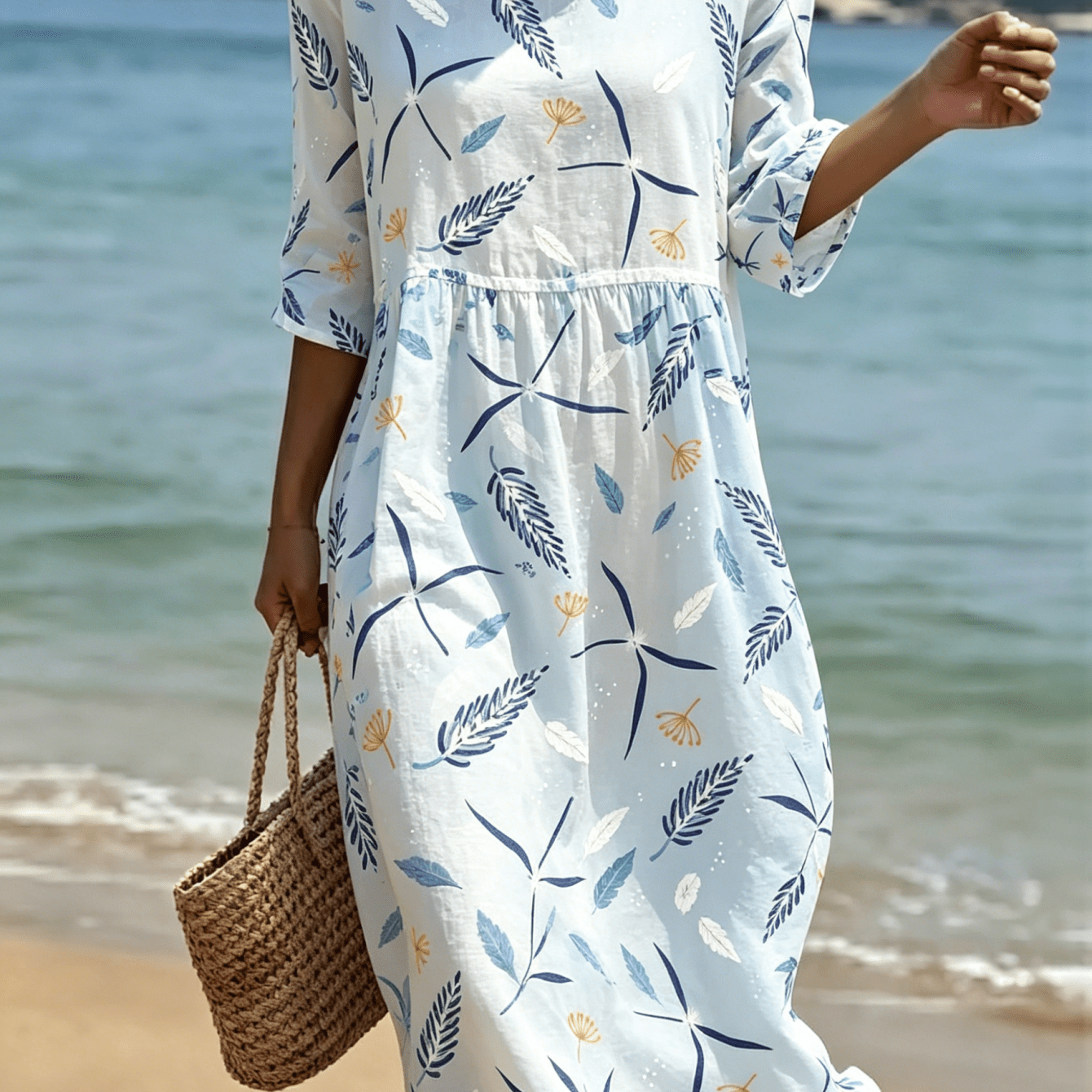 2026 New Women's Dress Plant Flower Print Leisure Round Neck Summer Dress Suitable For Beach Vacations Summer Carnivals Everyday Wear And Weekend Machine Washable
