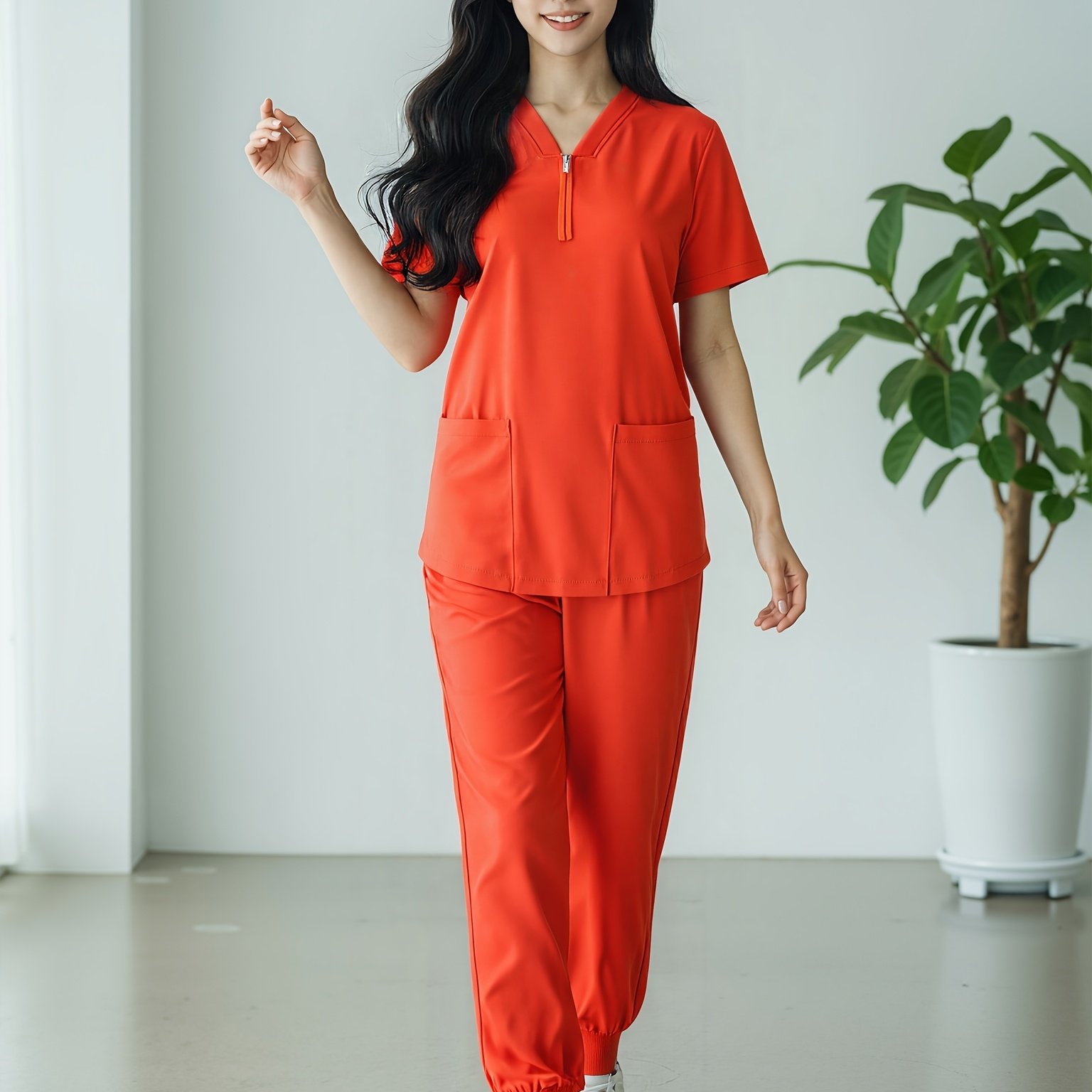 Image of 1pc Short-sleeved Hand Wash Garment Set For Laboratory Use, Designed For Female Professionals, Including Uniforms For Pet Hospitals And Beauty Salons