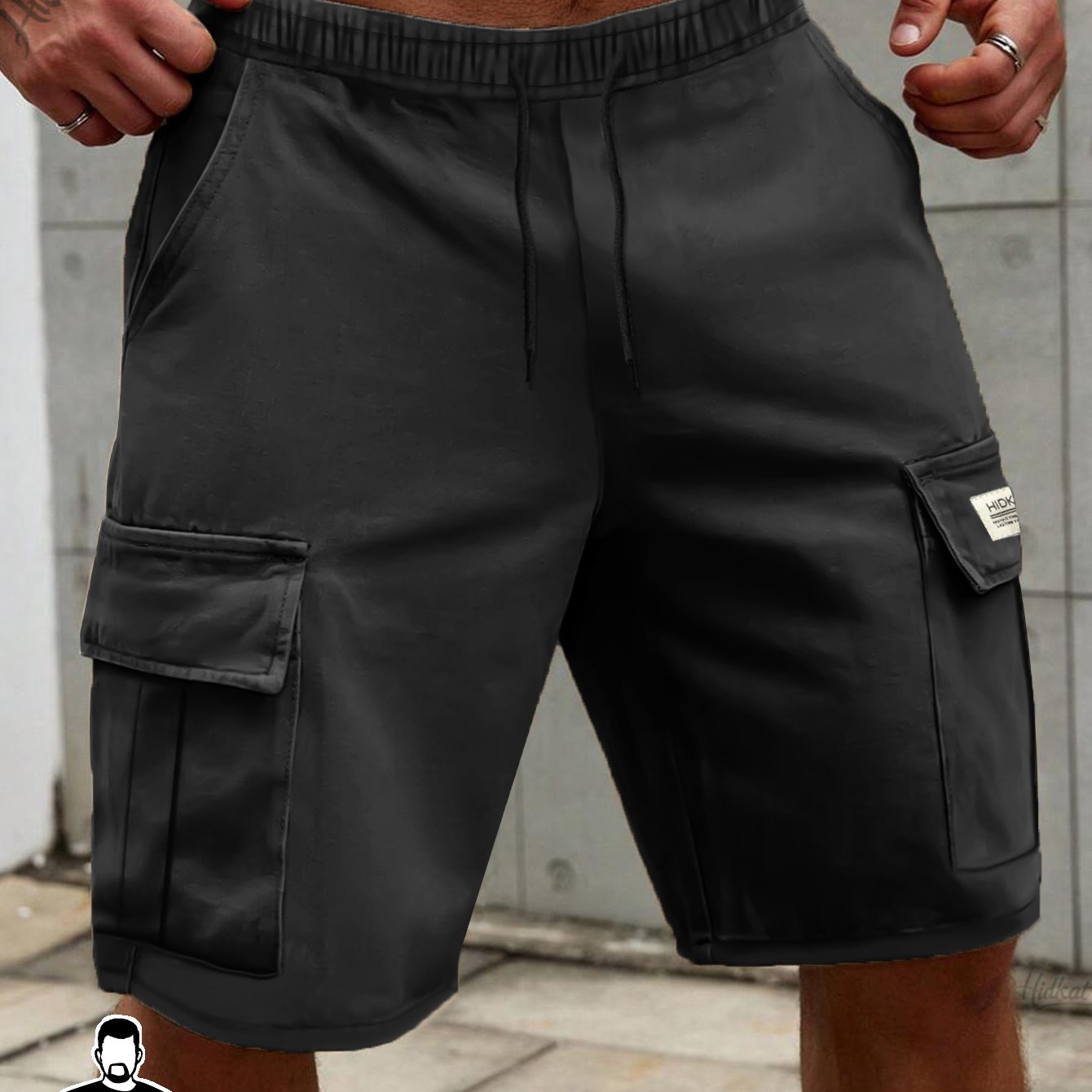 Image of Plus Size Men's Fashion Solid Color Cargo Shorts, Suitable For Summer Outdoor Adventure And Casual Wear