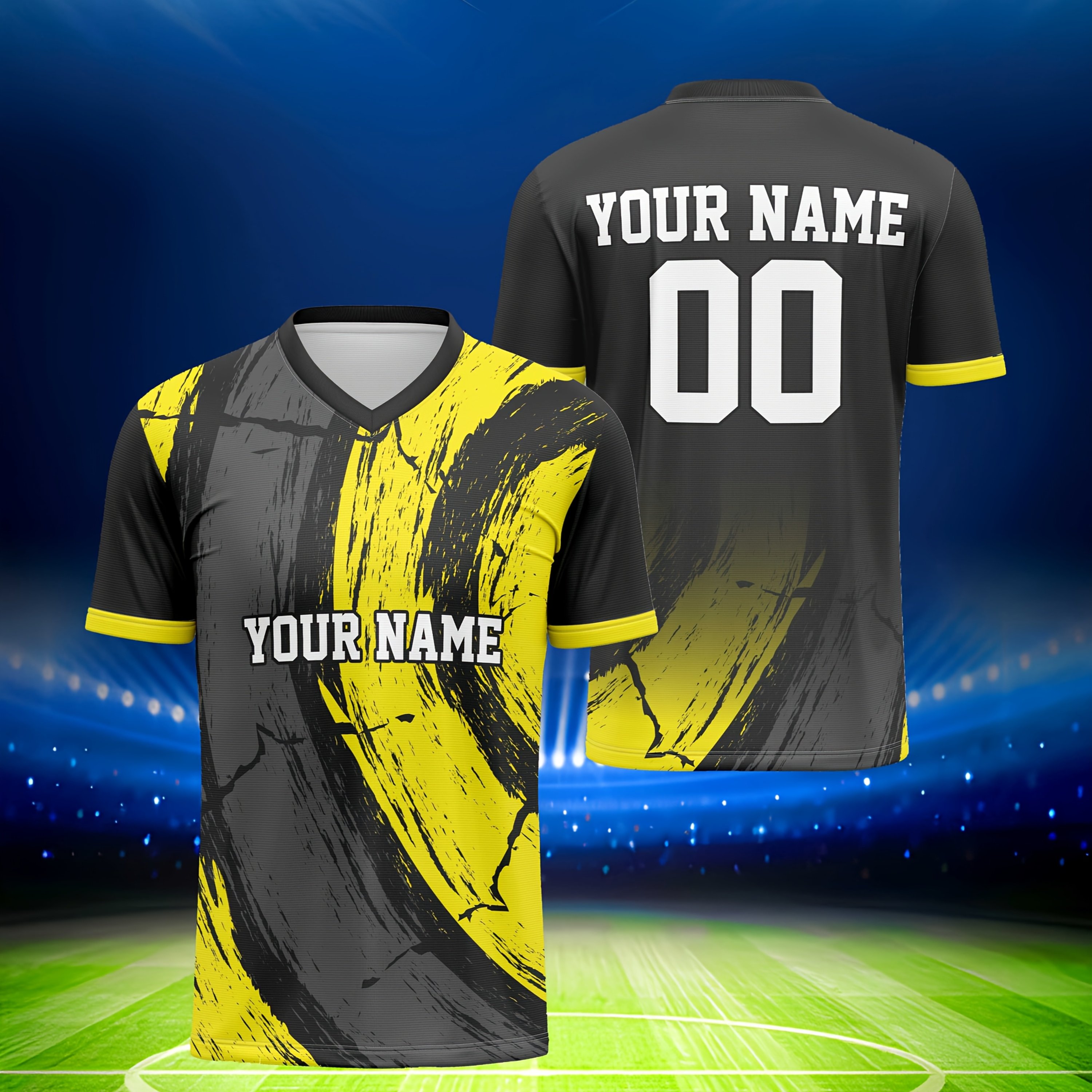 TEMU [1pc Customizable Soccer Jersey] Customizable Soccer Jersey With Name And Number, V-neck Sports Shirt, Breathable Polyester, Print, Stretch, For
