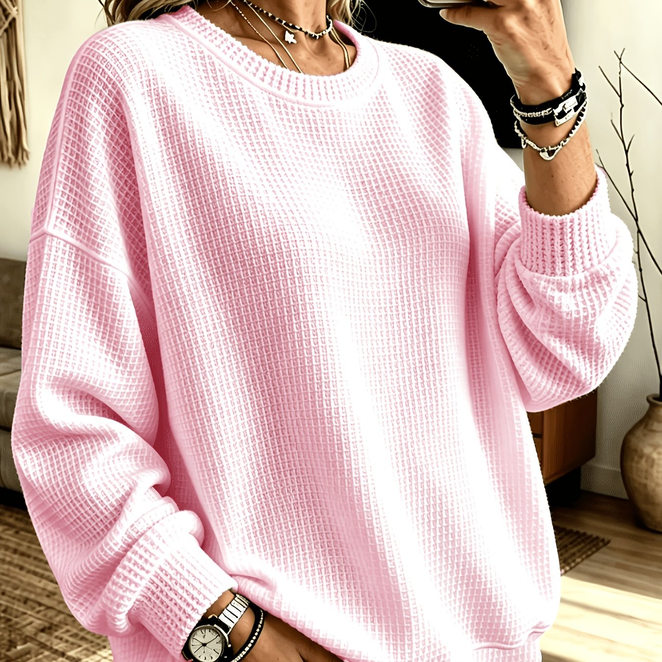 TEMU Women's Fashion Solid Color Casual Crew Neck Long Sleeve Autumn/winter Sweatshirt