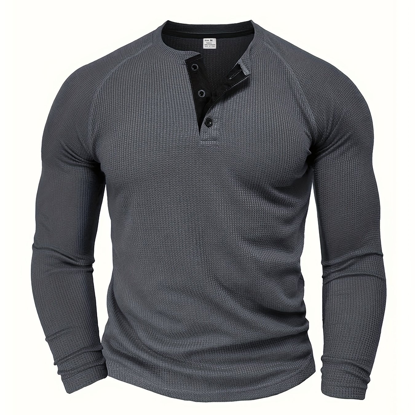 TEMU Men's Loose Solid Henley Shirt, Crew Neck Half Button Long Sleeve Shirt For Outdoor Activities