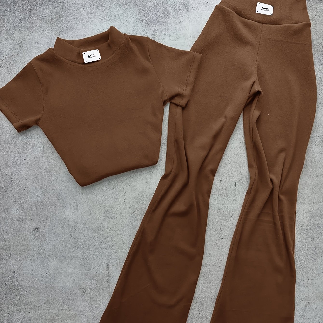 E-shop Damen 2-teiliges Set, Temperament Kurz, Unifarben, Kleine Hohe Kragen, Elastisches Inneres Kurzarm-T-Shirt und High-Waist Hüft-Lifting Micro