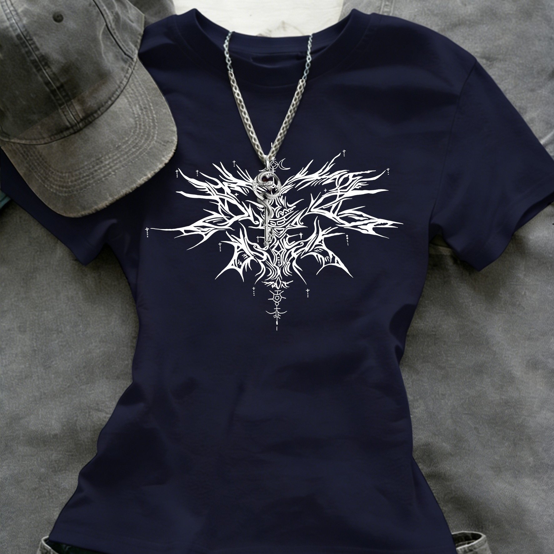 TEMU 00008q-spring Summer One-piece Women's T-shirt Summer Fashion Item Y2k Thistle Totem Print Dark Gothic Style Spicy Street Style Essential Hot