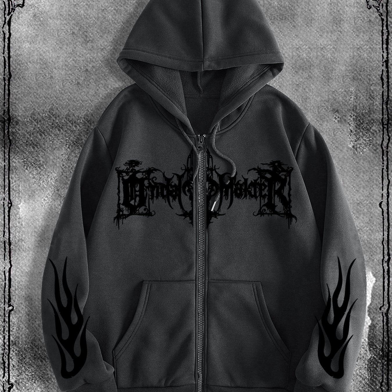 TEMU Y2k Gothic Dark Style Printed Zip-up Hoodie, A Fashionable Streetwear For Casual Occasions, Perfect To Pair With Trendy Outfits