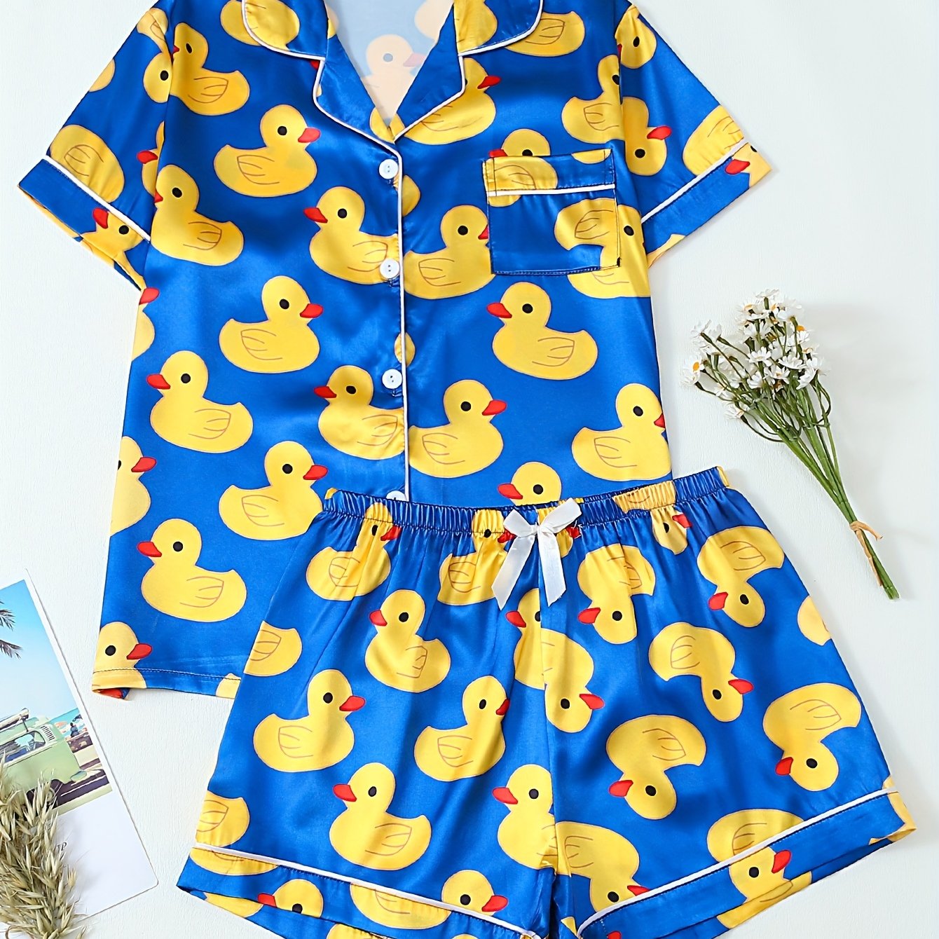 TEMU Stylish Duck Print Short Sleeve Shorts Set