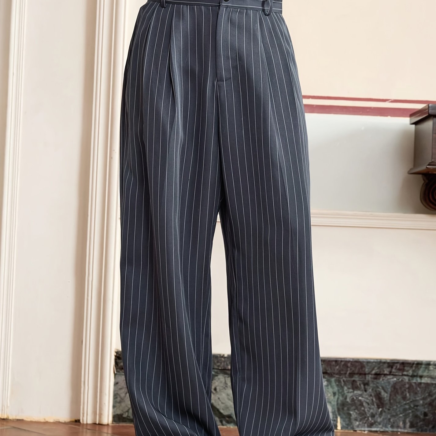 Image of Men's Striped Comfortable Wide-leg Casual Trousers