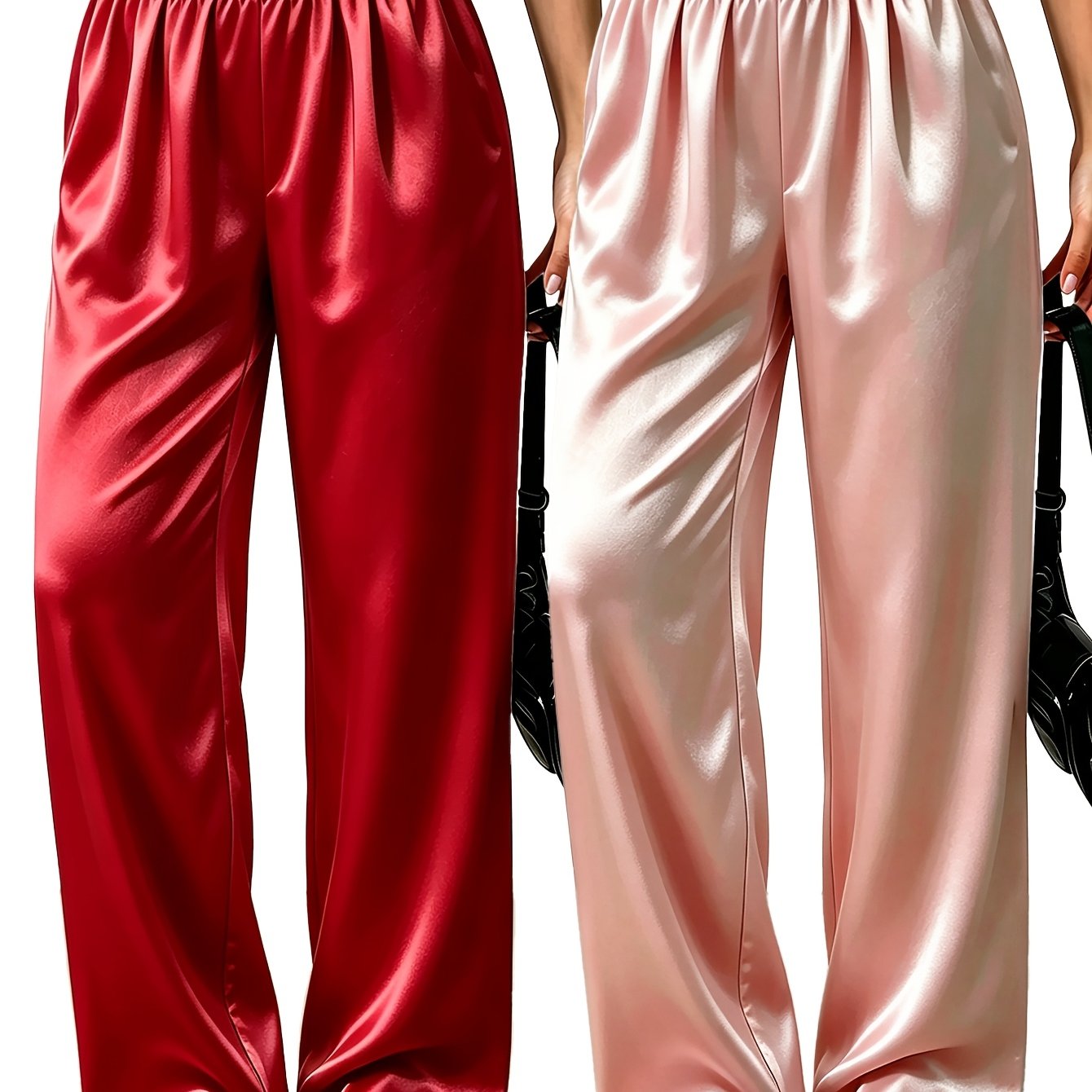 TEMU Solid Color 2pcs Set Of Sleep Pants, Sweet And Gentle Elastic Waist Comfortable Trousers