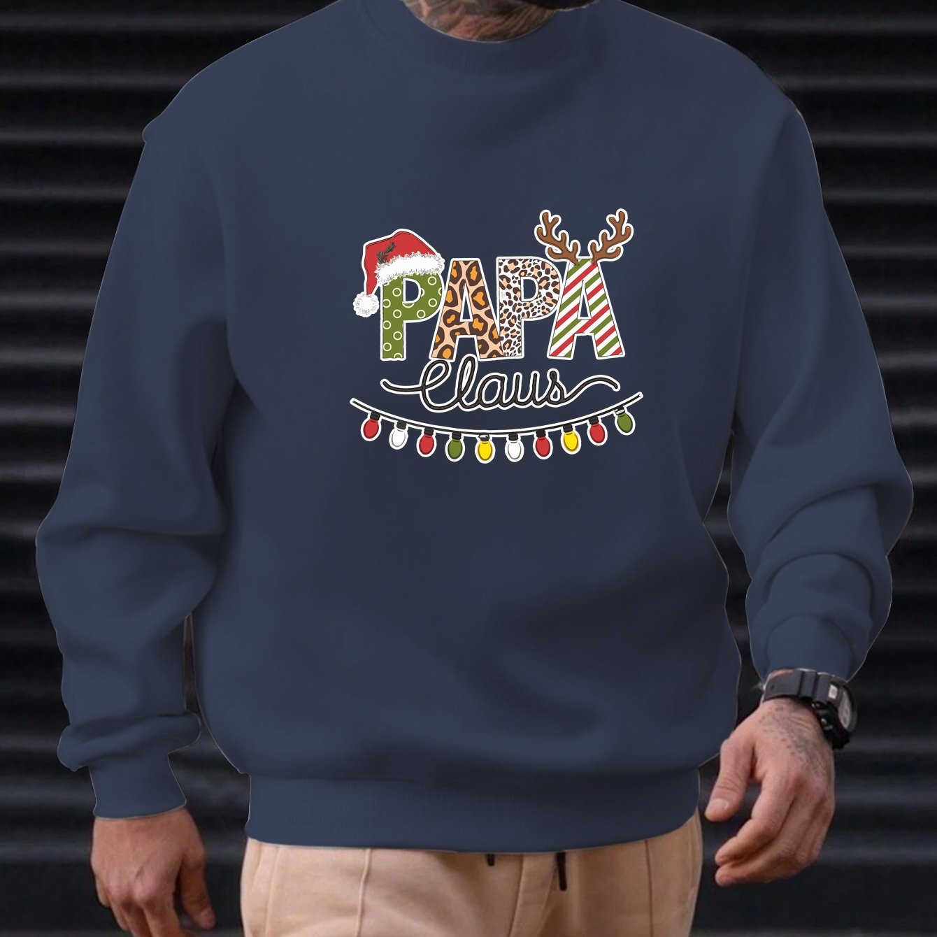 TEMU Men's Papa Claus Pattern Casual Crew Neck Sweatshirt