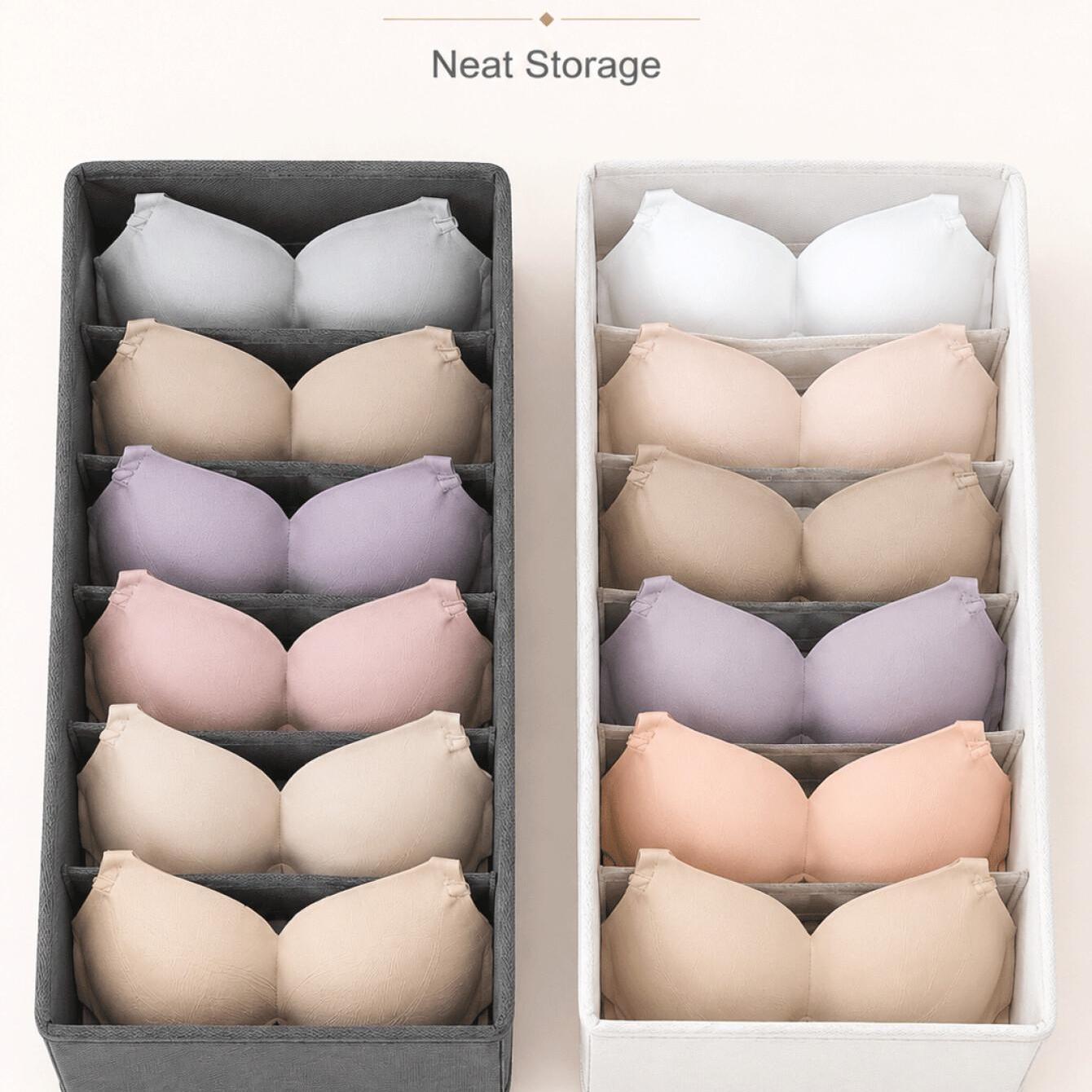 TEMU 2pcs Gray And White 6-slot Lingerie Organizers, Bra And Panty Storage Containers For Bedroom Drawers, Wardrobes, And Dorm Rooms