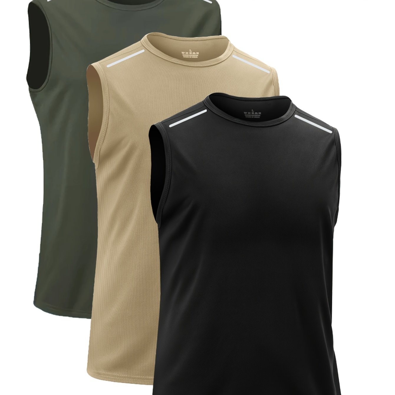 TEMU Set Of 3 Men's Sports Vests With Reflective Logo Design, Breathable And Quick-drying Sleeveless Shirts, Suitable For Gym And Casual Wear - For