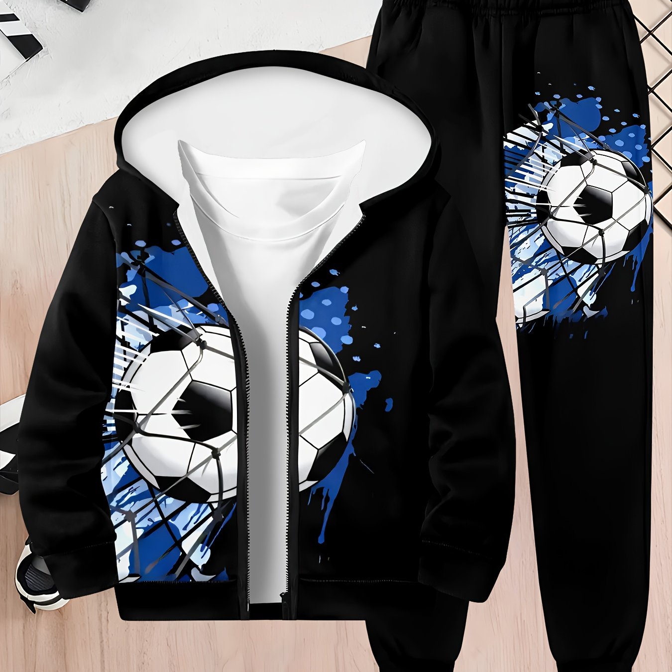 3d Printed Cool Printed Boys' Jackets And Trousers Suit For Autumn And Winter Hooded Zipper Cardigan+trousers Fashion Daily Casual Long Sleeve Sportswear., Perfect For Outdoor