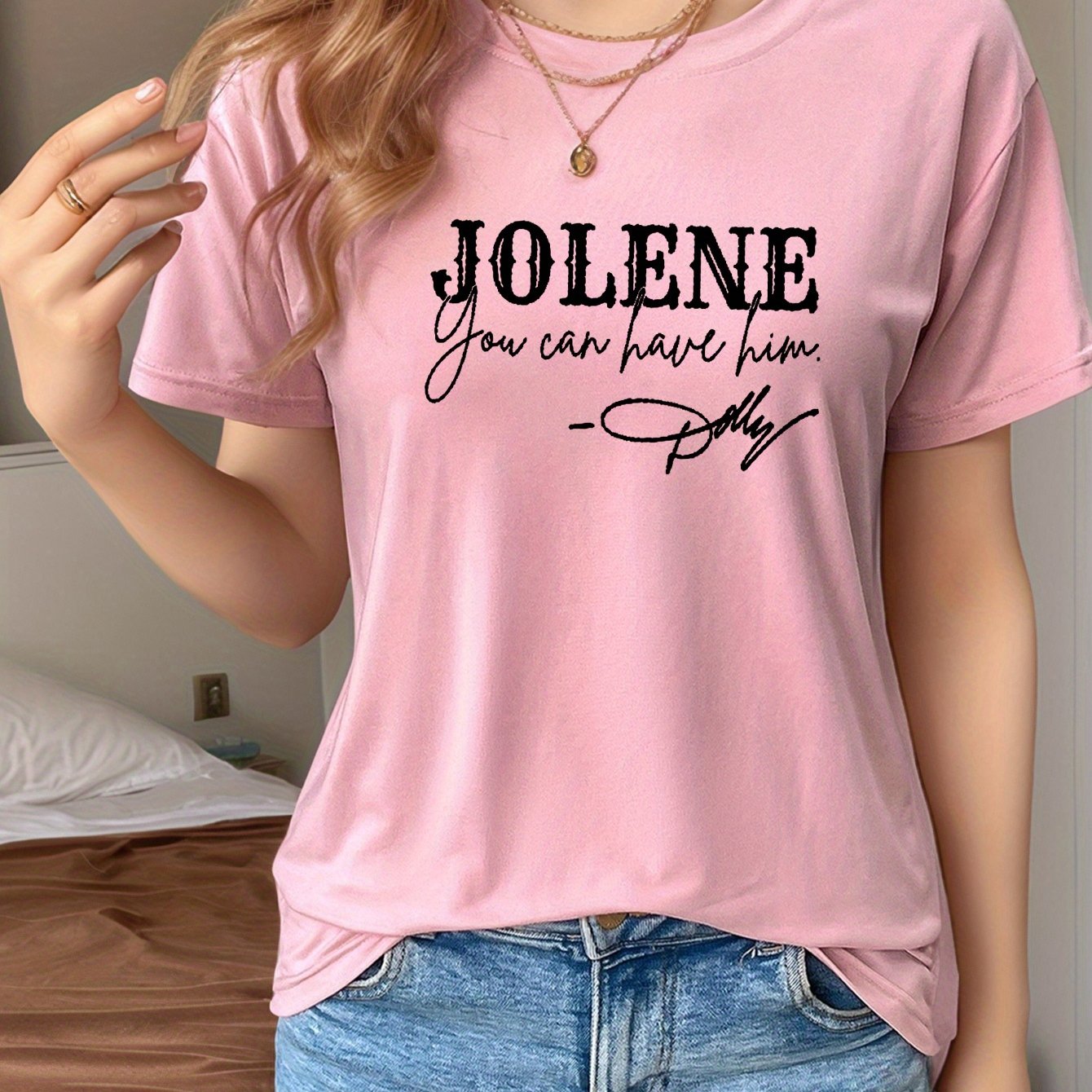 TEMU Letter Pattern Printed T-shirt, Casual Round Neck Short Sleeve T-shirt, Women's Wear, Minimalist Style Casual T-shirt