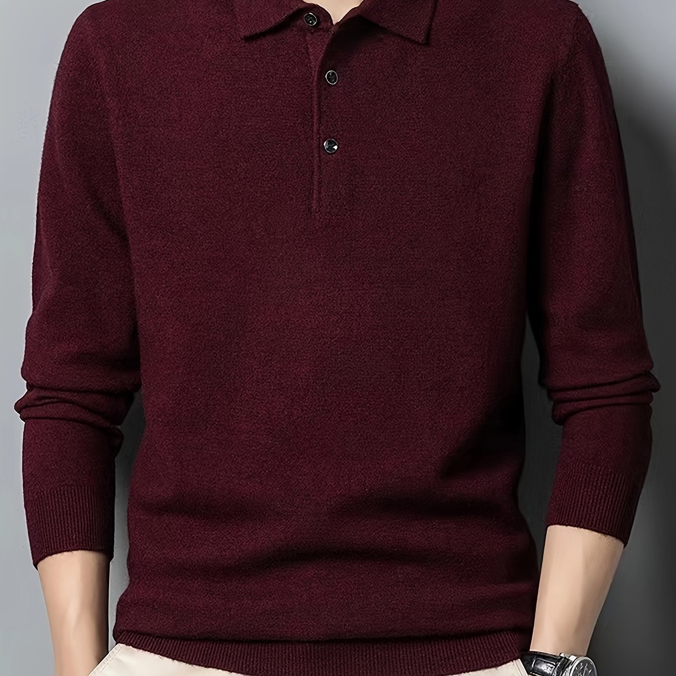 Image of 2024 Cross-border 's Tie Button Knit Sweater Pullover (men's Warm Top), Autumn Essentials