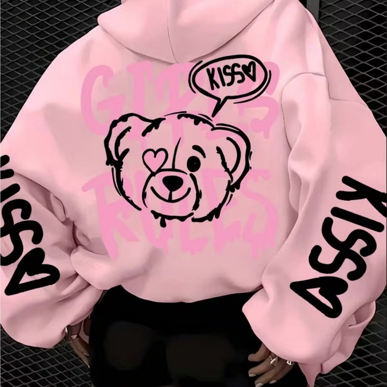 TEMU Ladies Plus Size Hooded Sweater In Autumn And Winter, Hand-painted Print, Casual Zipper Jacket With Pockets, 100% Polyester Fiber-machine