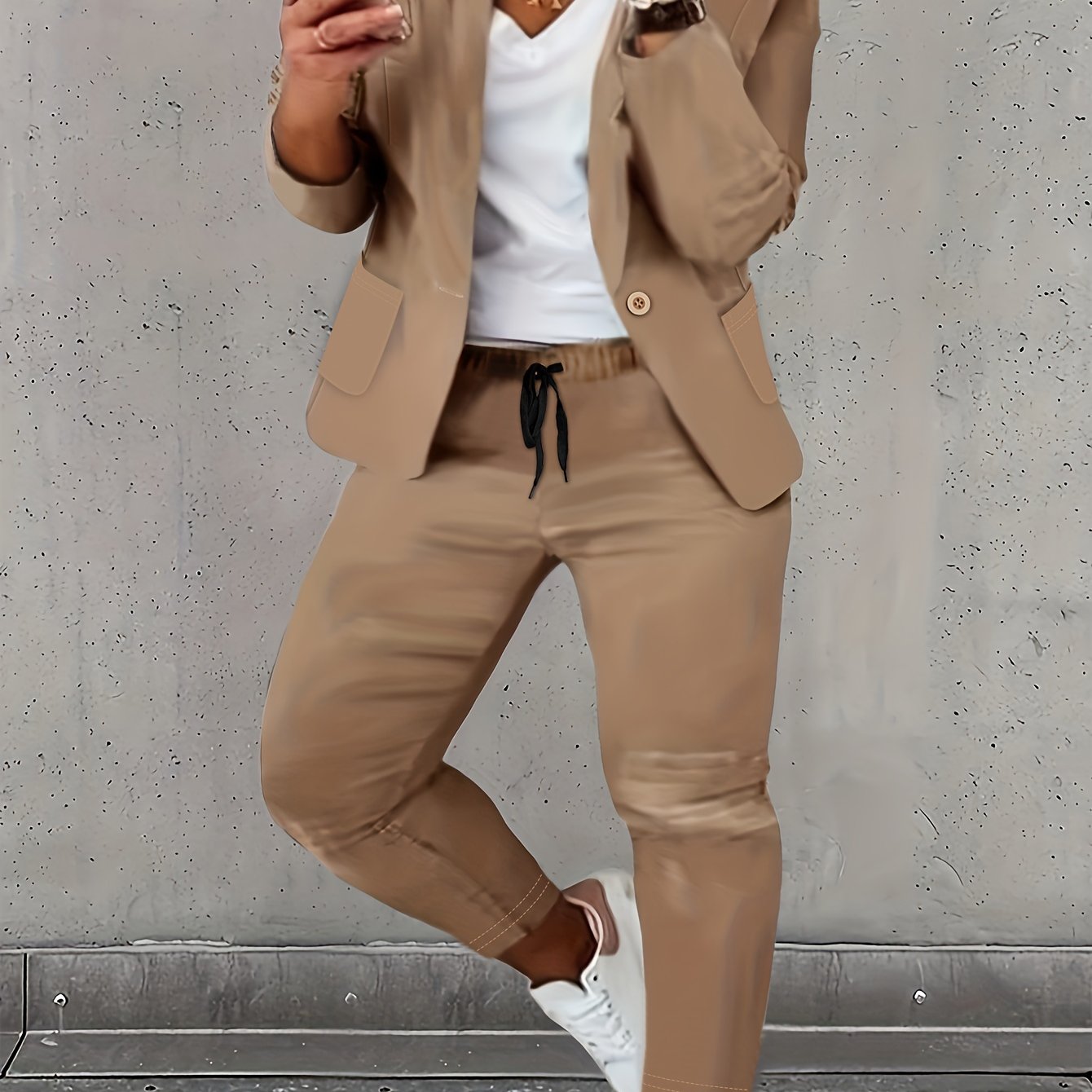 Plus Size Casual Suit Set Women's Plus Solid Long Sleeve - Temu United Arab  Emirates