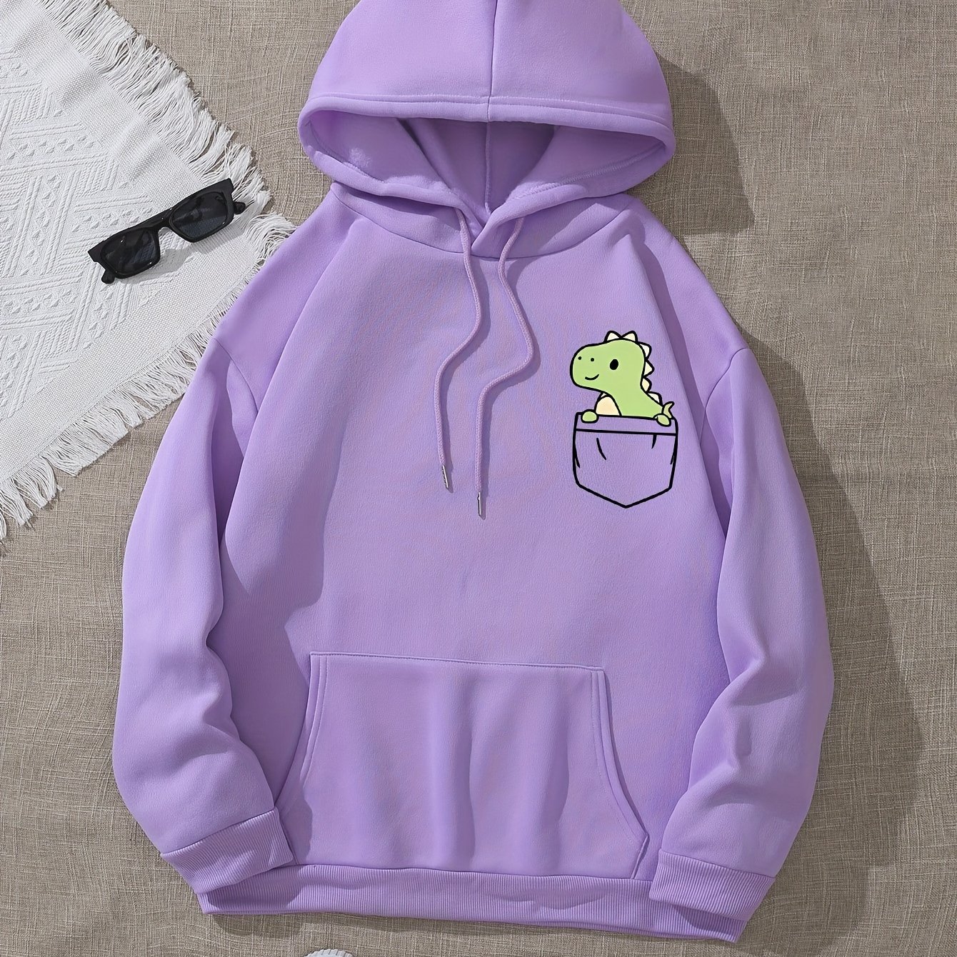 TEMU Dinosaur Print Hoodie, Drawstring Casual Hooded Sweatshirt For Fall & Spring, Women's Clothing
