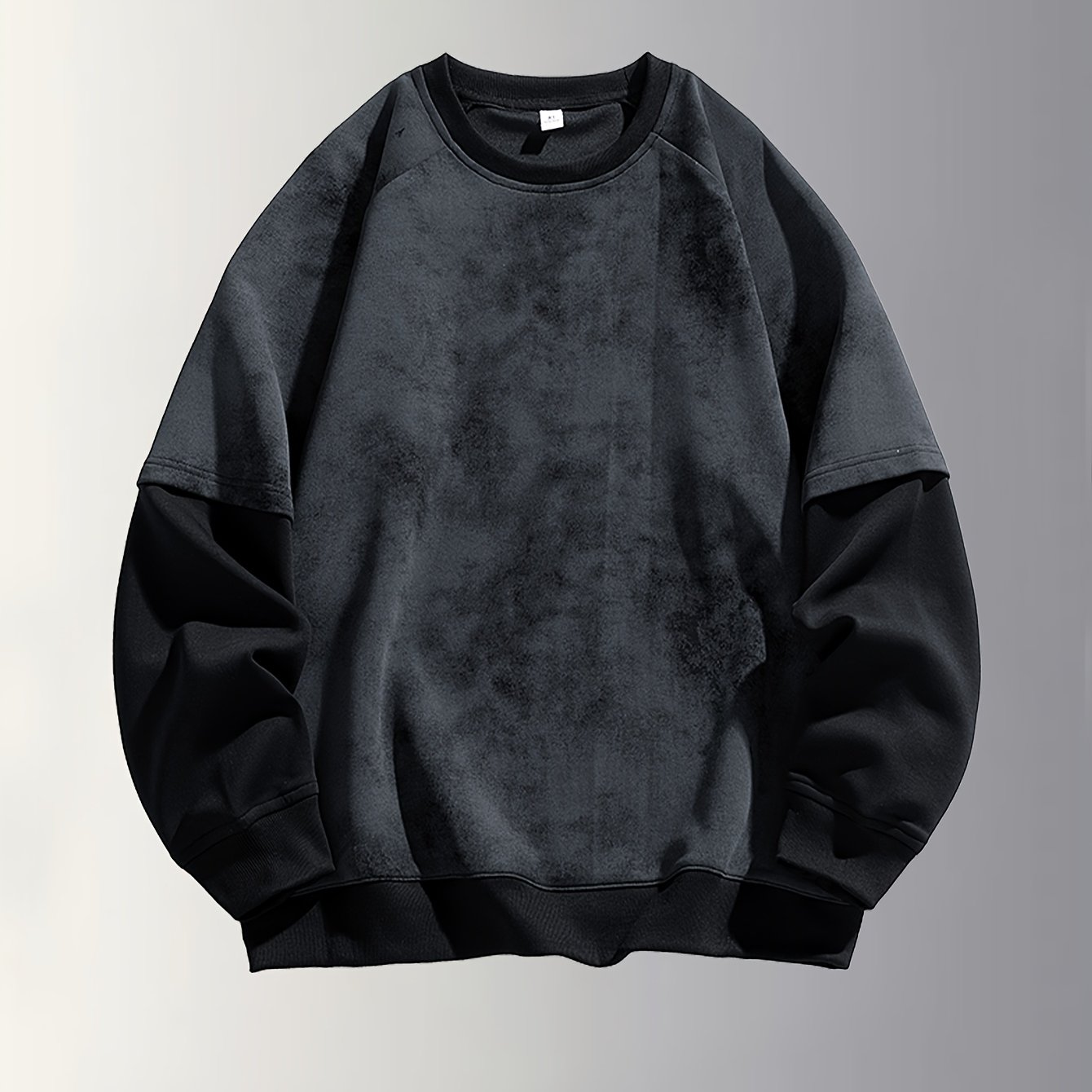 TEMU Men's Sweatshirt, Autumn/winter Hip-hop Trend Raglan Sleeve Pullover, Tie-dye Distressed Solid Color Crew Neck T-shirt, For Teenagers
