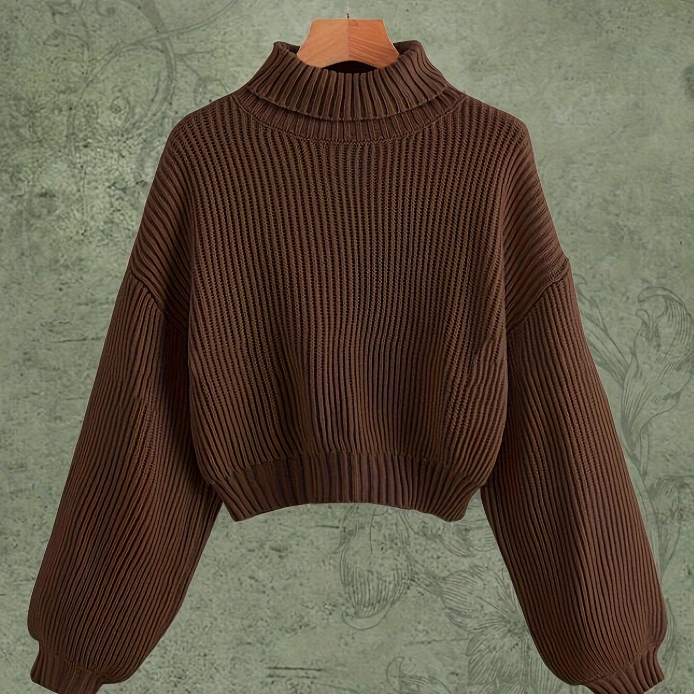 Sweater Women's Neck Pullover Sweater Full Body Vertical Thick Ribbed Weave High Neck Long Sleeve Loose Retro Long Sleeve Retro Easy
