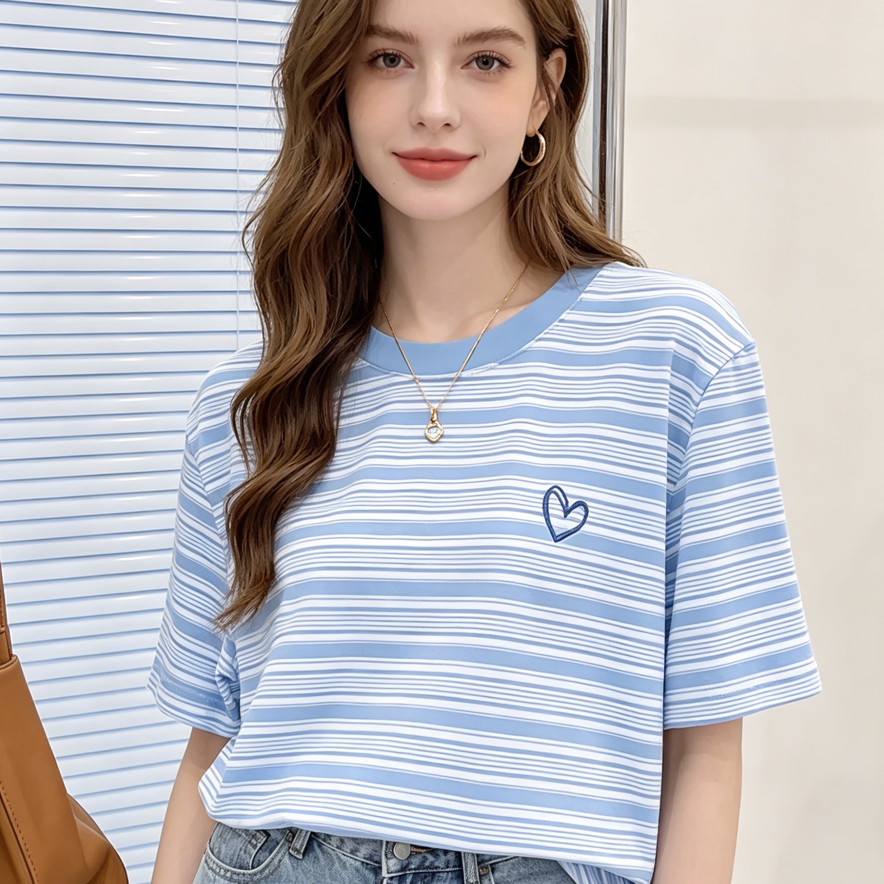 TEMU Plus Size - [printed Design-not Textured] Women's T-shirt Fresh Colorful Stripes Plus Size Top Casual Loose Summer Huge White Gentle Style