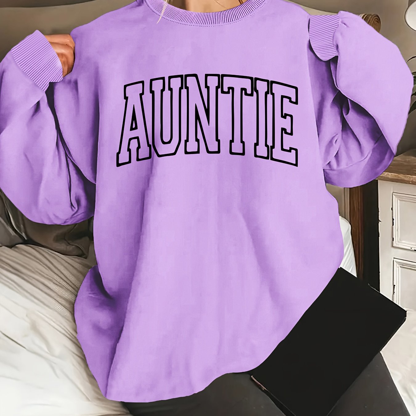 TEMU Plus Size - Plus Size - Plus Size Letter Print Sweatshirt, Casual Round Neck Top For Spring And Autumn, Women's Plus Size Apparel