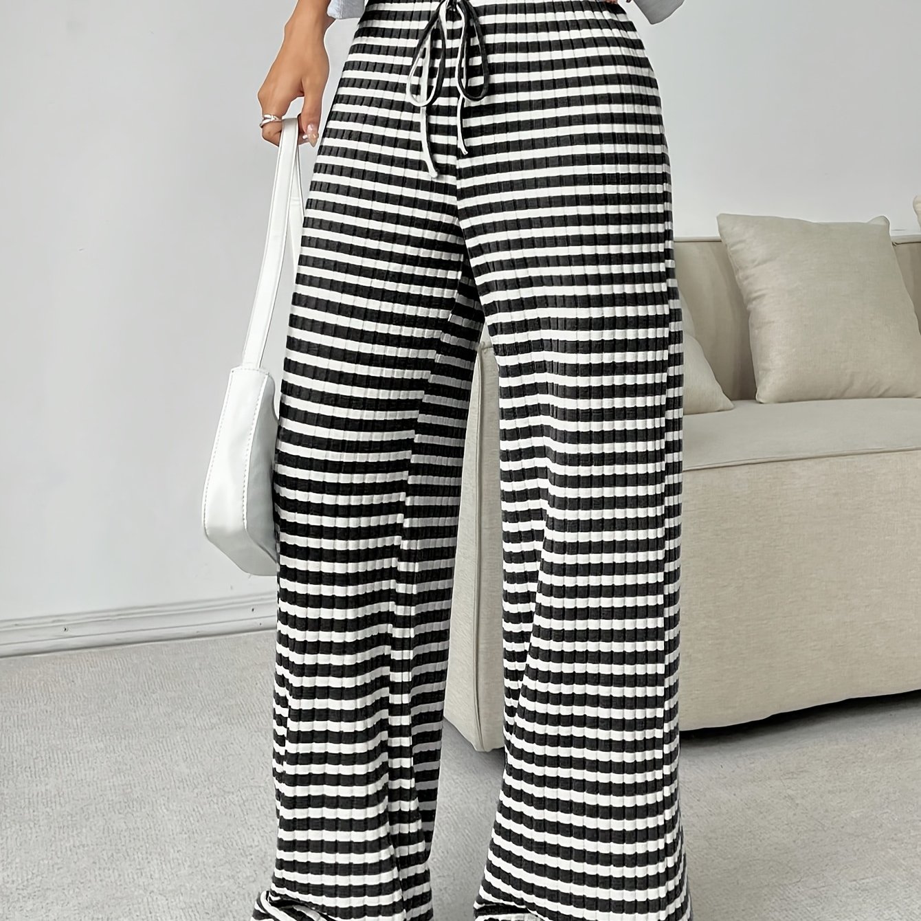 Striped Elastic Waistband Straight Leg Pants