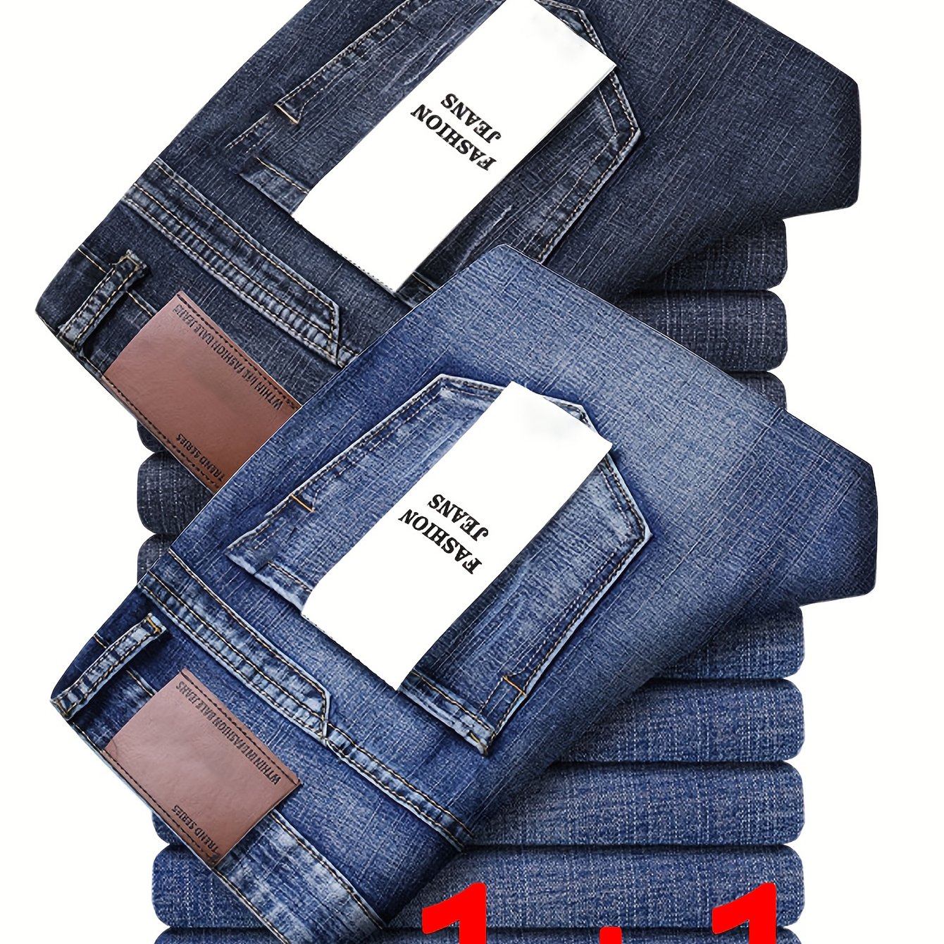 TEMU Two-piece Men's Jeans Set Fashion Jeans Comfortable Stretch Straight-leg Pants Suitable For Casual Business Wear, Everyday Leisure Outfits, And