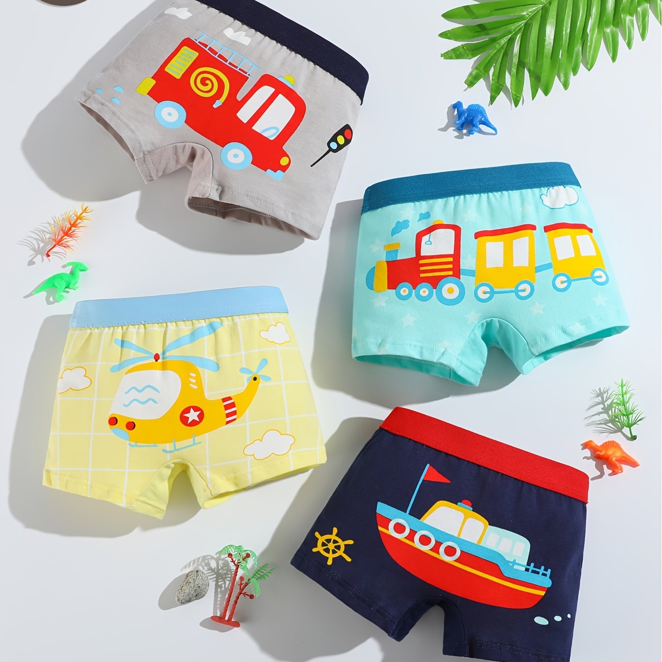 4pcs Boys' Boxer Briefs With Cartoon Car Pattern, Soft And Breathable