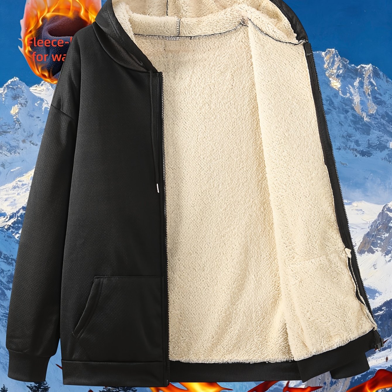 Image of Plush Zippered Sweatshirt, Thickened Slim-fit Jacket With Pockets For , Long-sleeved Zippered Hooded Warm Top For Men